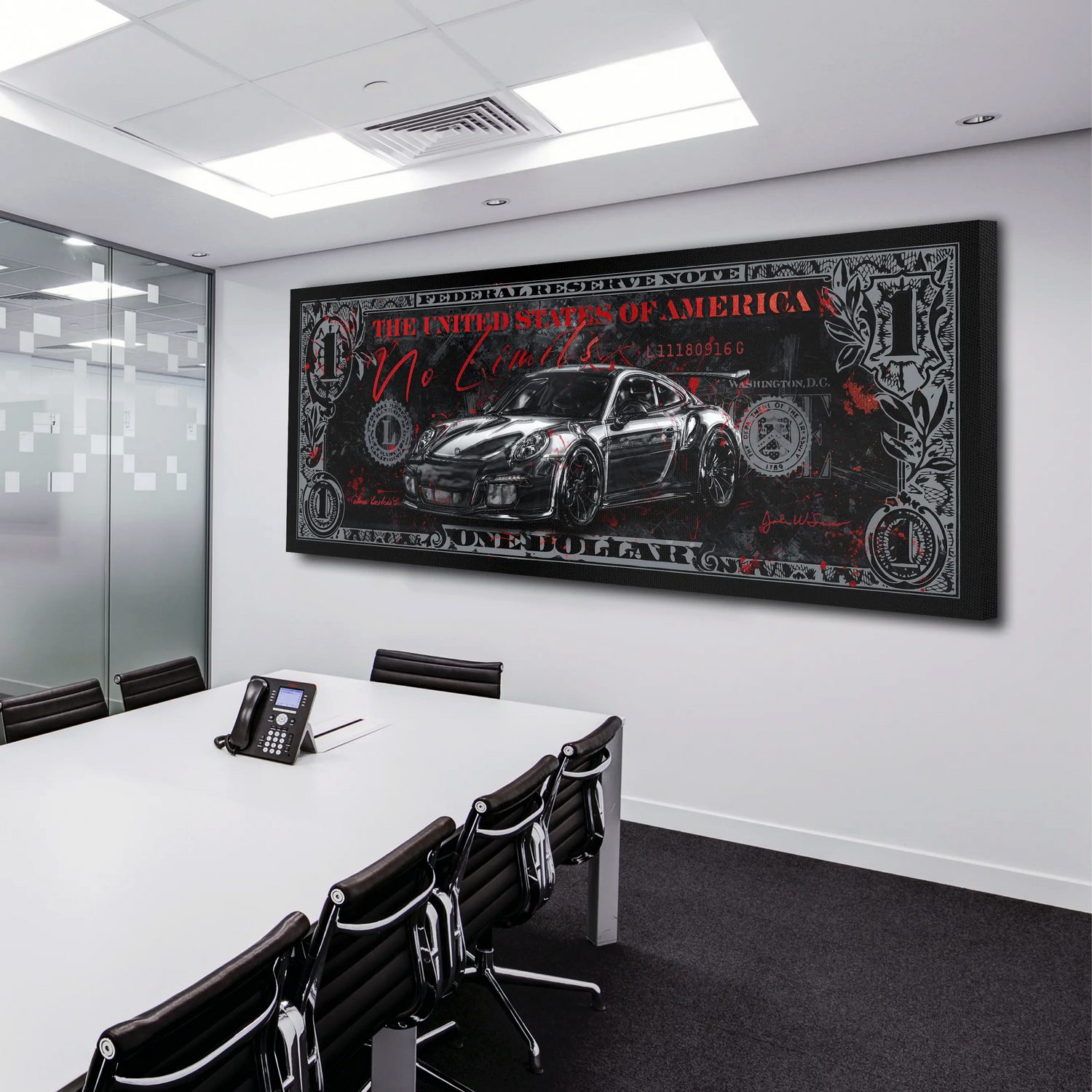 Artedinoi Leinwandbild Sportwagen Porsche Zitat Leinwandbild Wandbild Kunst XXL Deko, Sportwagen mit Zitat