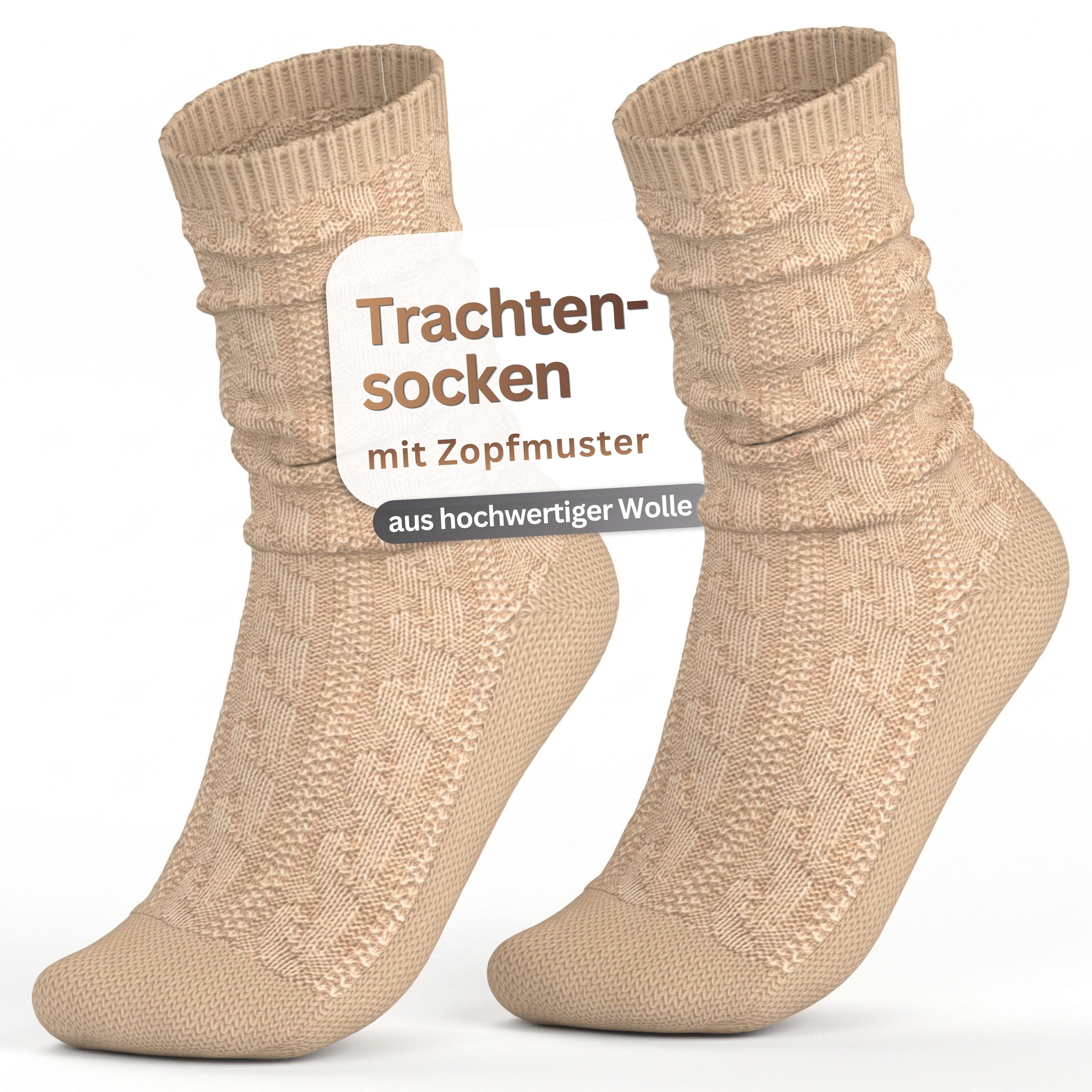 MEDOLY Trachtensocken Schoppersocke aus 70% Wolle Trachtenstrümpfe mit Zopfmuster