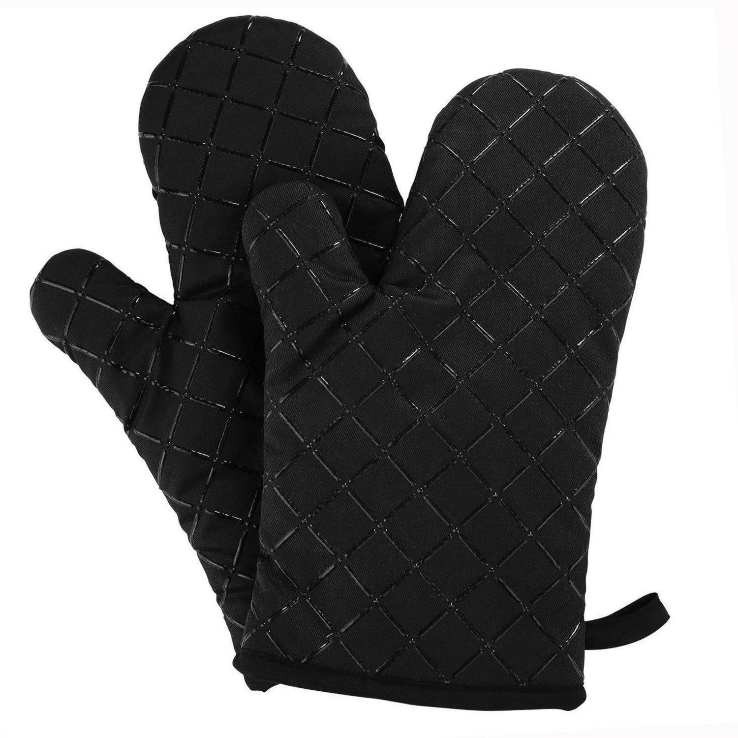 LuxusKollektion Grillhandschuhe Ofenhandschuhe Schwarz Baumwolle Hitzebeständig