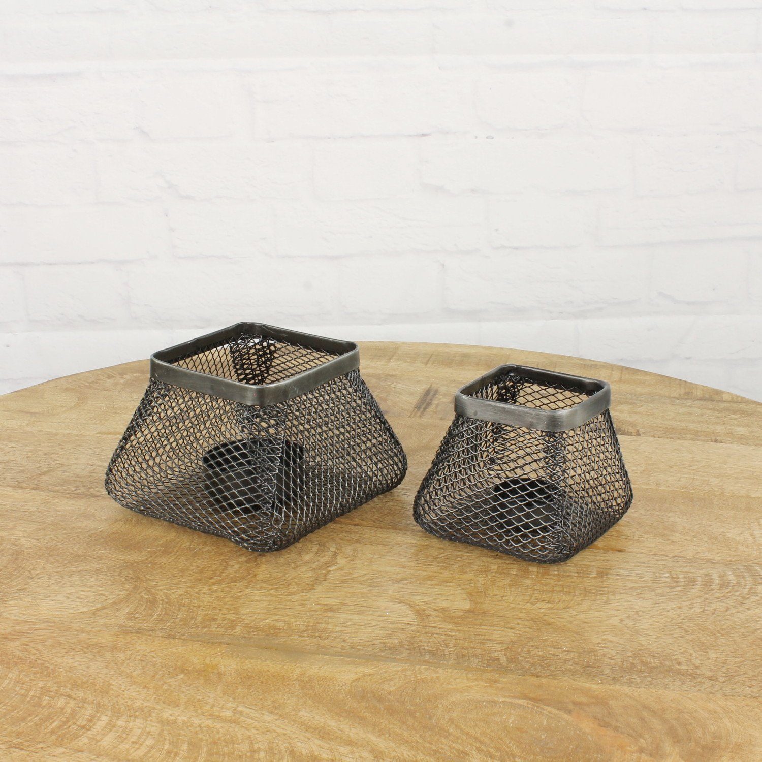 Macosa Home Teelichthalter 2x Kerzenhalter Teelicht-Halter Kerzenständer schwarz Metall (2er Set, 2 St), Tisch-Dekoration industrial modern Draht
