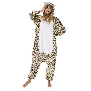 Katara Partyanzug Zoo Wilde Tiere Jumpsuit Kostüm Erwachsene S-XL, Karneval - Kostüm, Kigurumi - Leopard braun beige L (165-175cm)