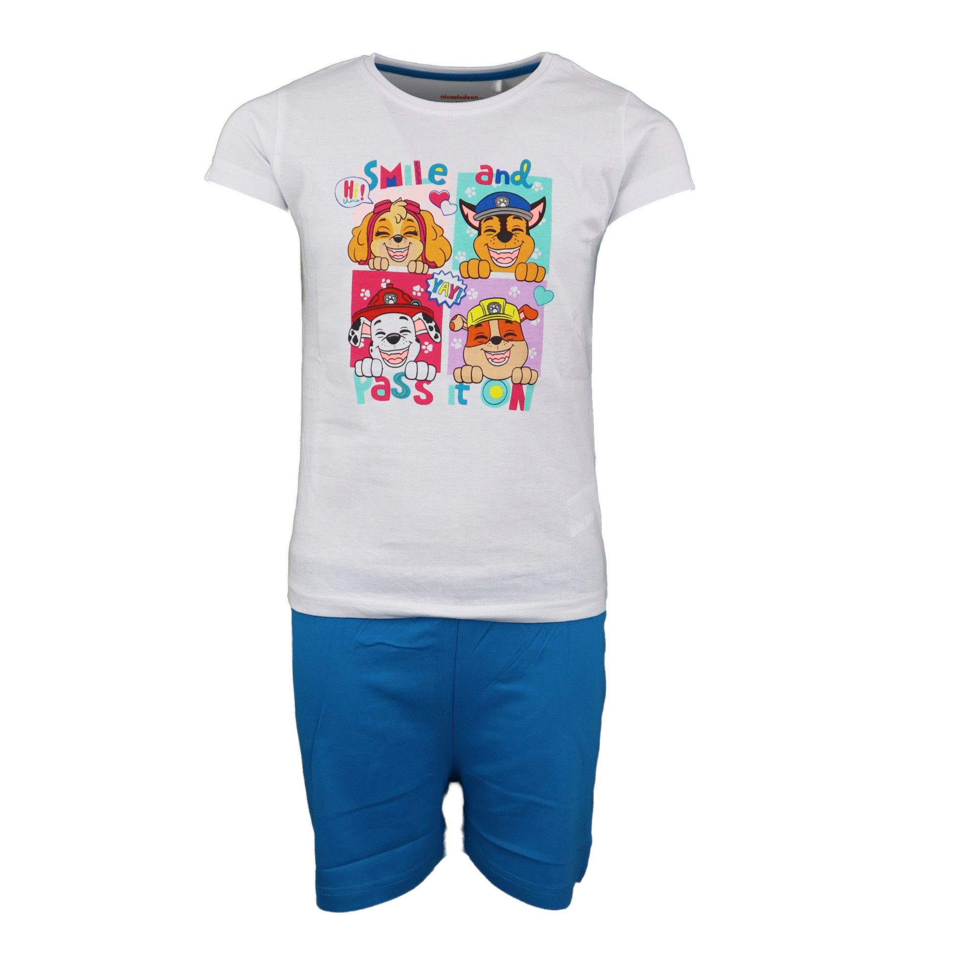 PAW PATROL Schlafanzug Mädchen Kinder Pyjama kurz Gr. 98 bis 128, 100% Baumwolle Blau