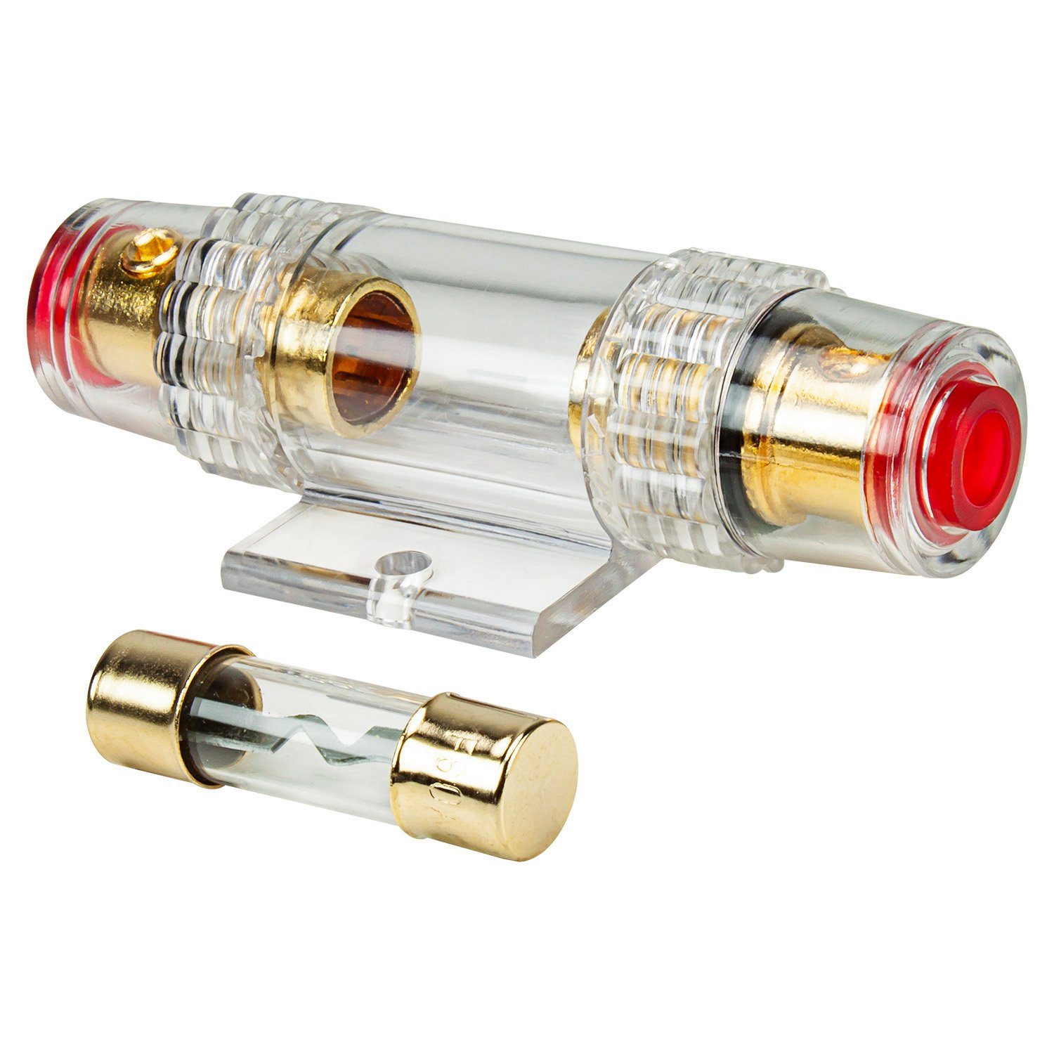 tomzz Audio Kfz-Sicherungshalter AGU Sicherungshalter transparent Kabel bis  25qmm, vergoldet, 20A Siche