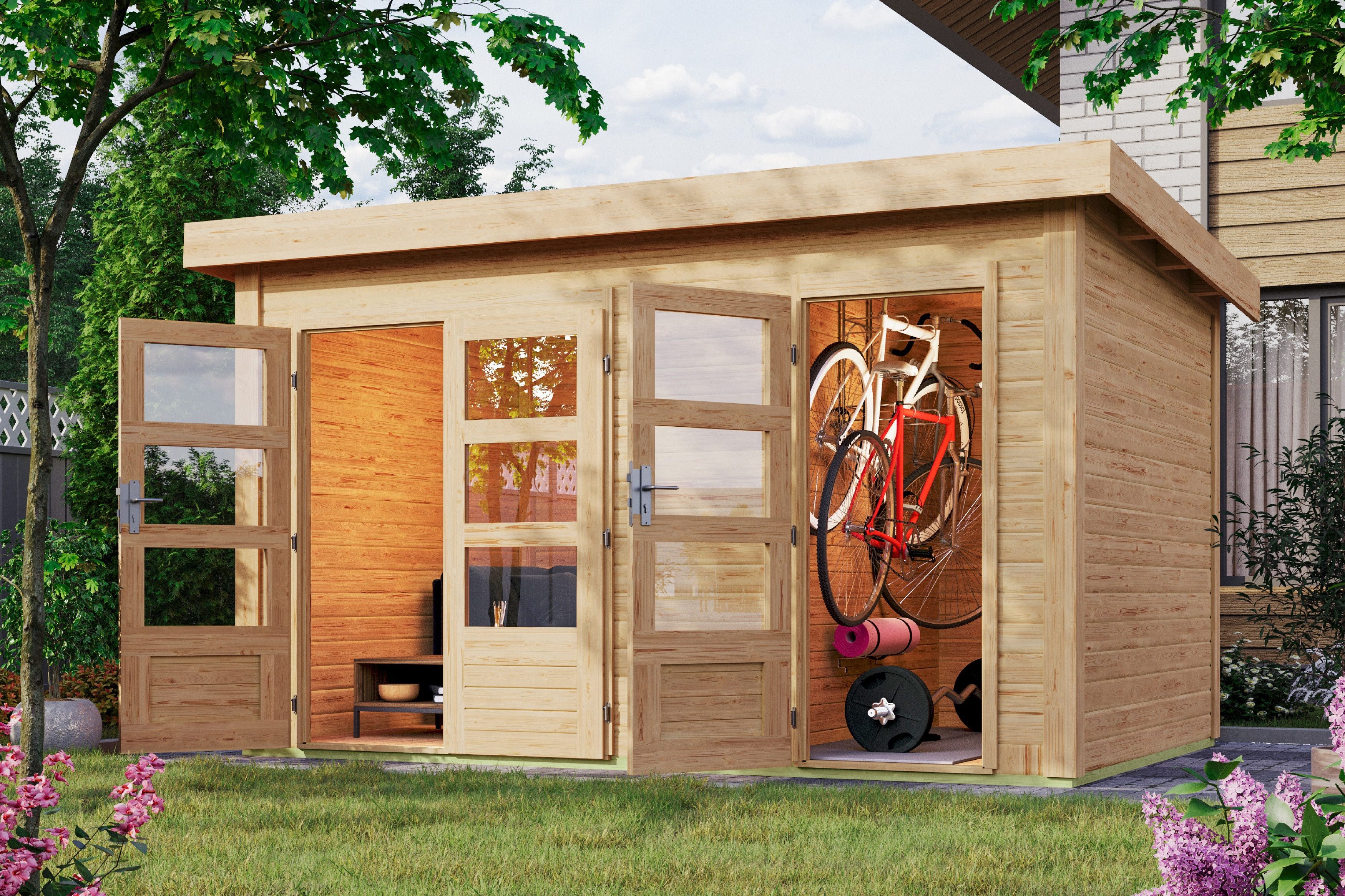 Karibu Gartenhaus Gerätehaus Holzhaus Goldbach, BxT: 366x246 cm, 38mm Wandstärke,nordische Fichte, Made in Germany