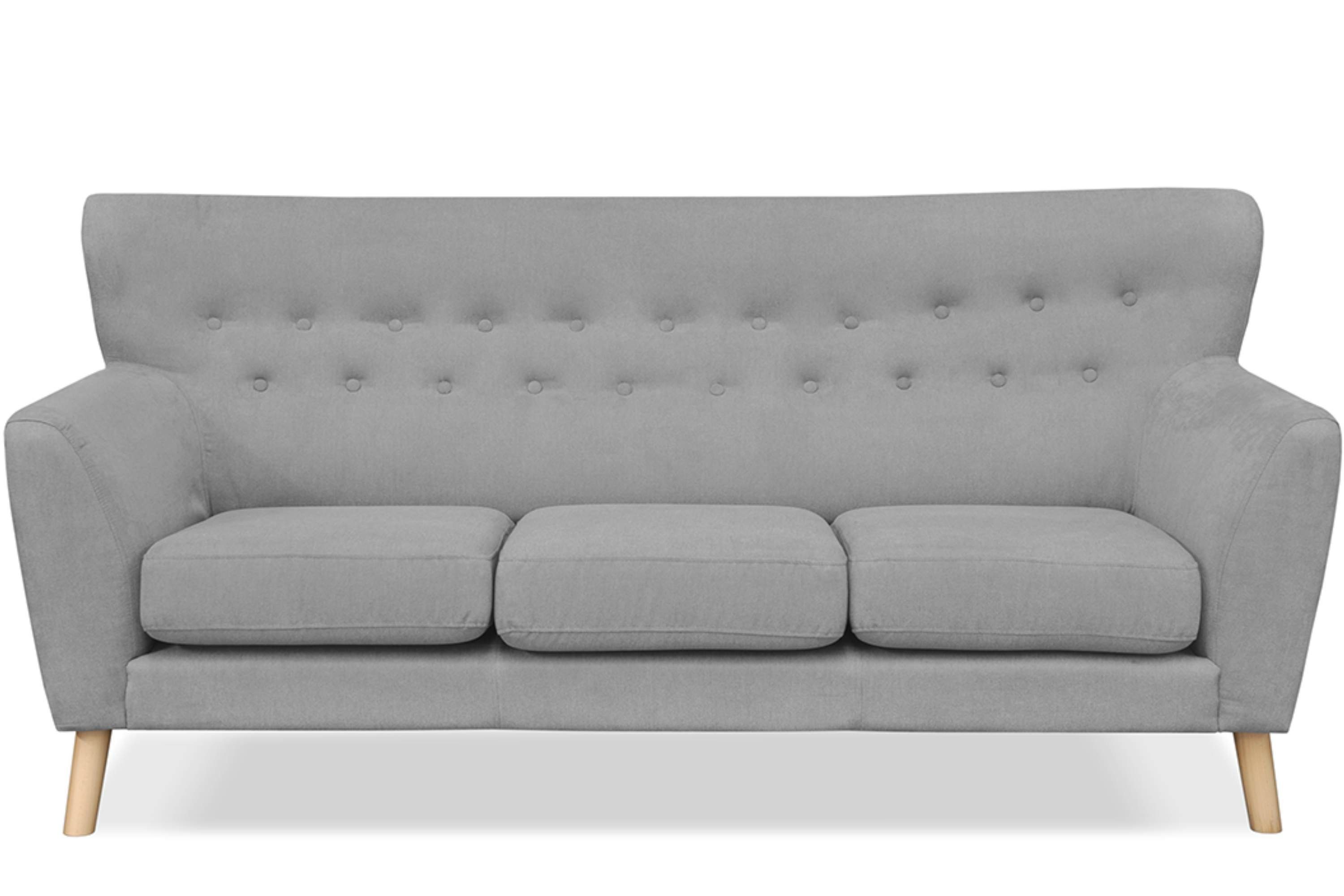 Konsimo Sofa NEBRIS Sofa 3 Sitzer, Skandinavischer Stil, auf Holzbeinen aus Buche grau | grau