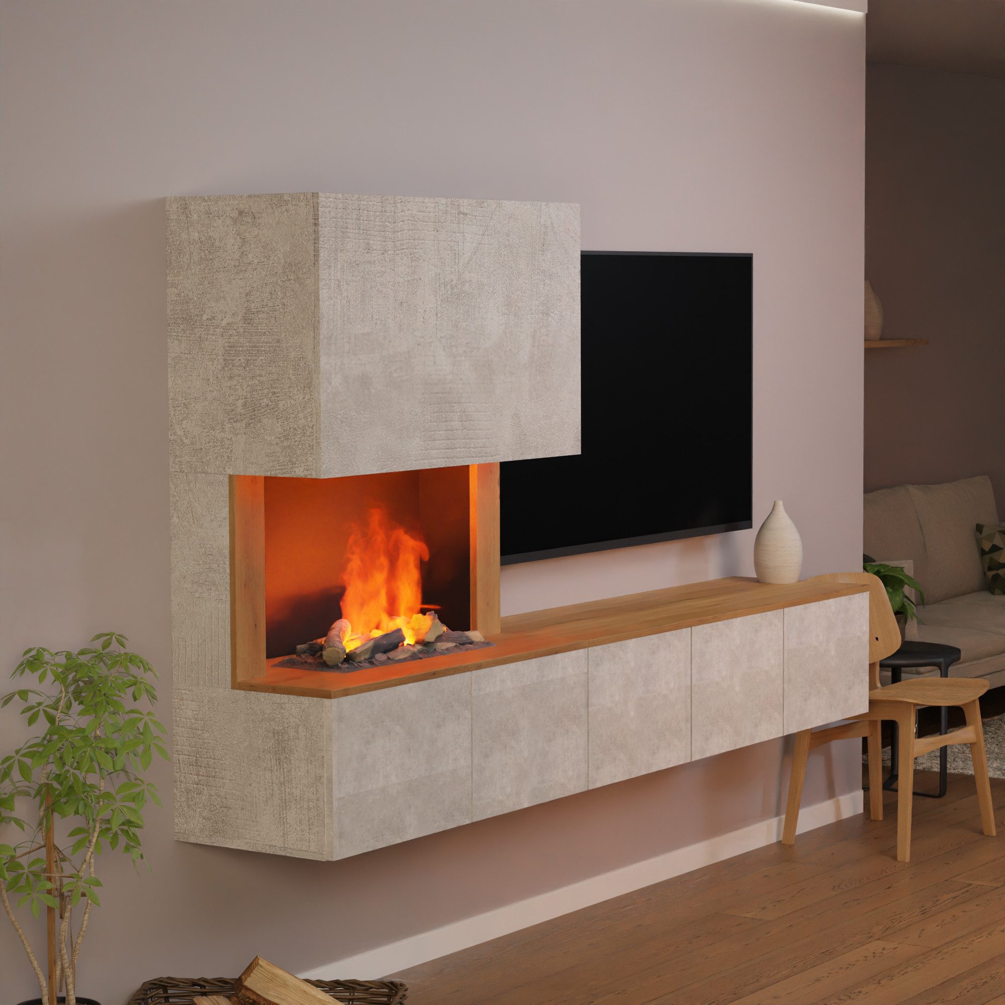 GLOW FIRE Elektrokamin CW5 Links Wasserdampf Kamin- Wohnwand mit Kamin, Sideboard mit Kamin, Wasserdampfkamin mit 3D Feuer und Knisterfunktion