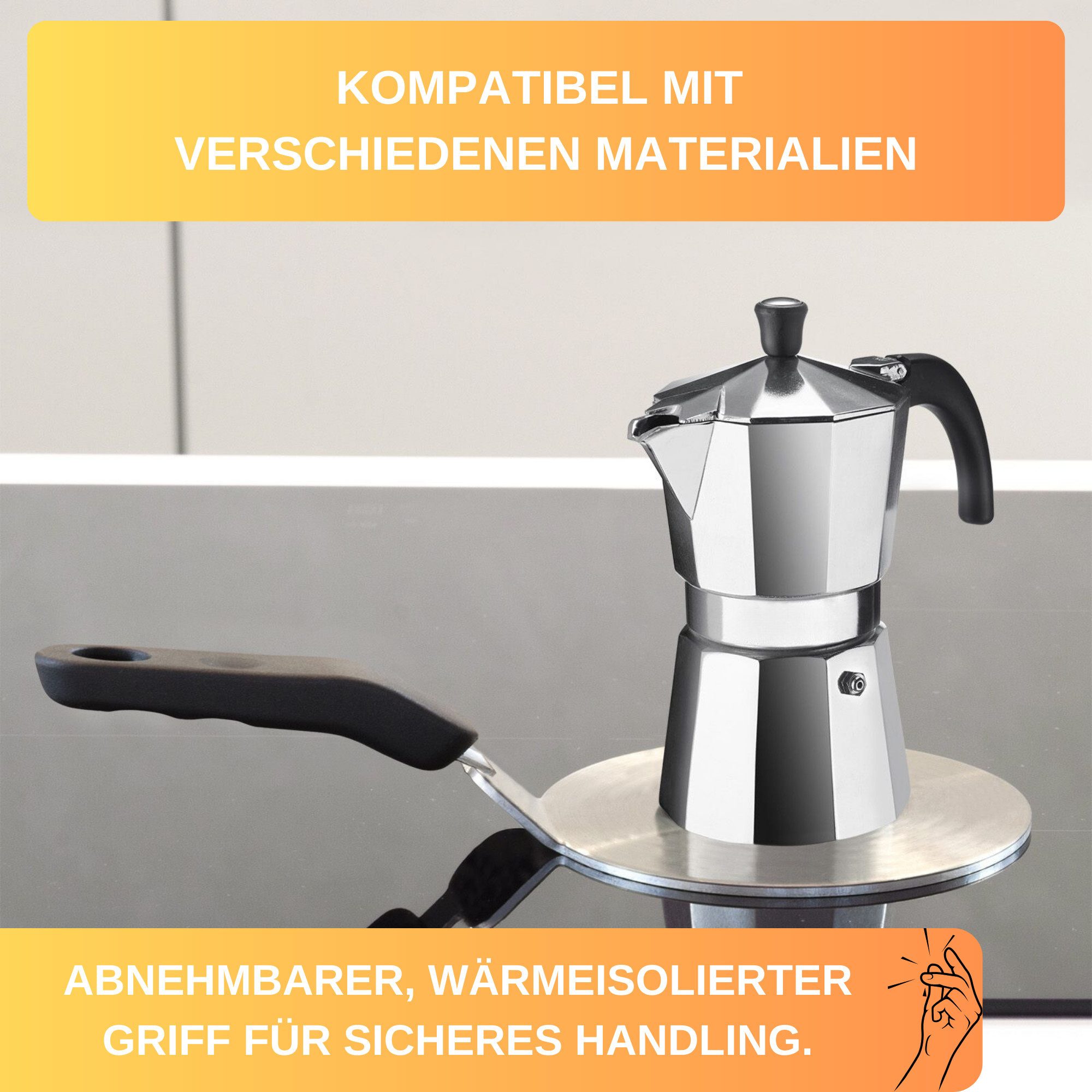 Thiru Einzel-Induktionskochplatte Adapter für nicht-magnetische Töpfe und Pfannen mit abnehmbaren Griff