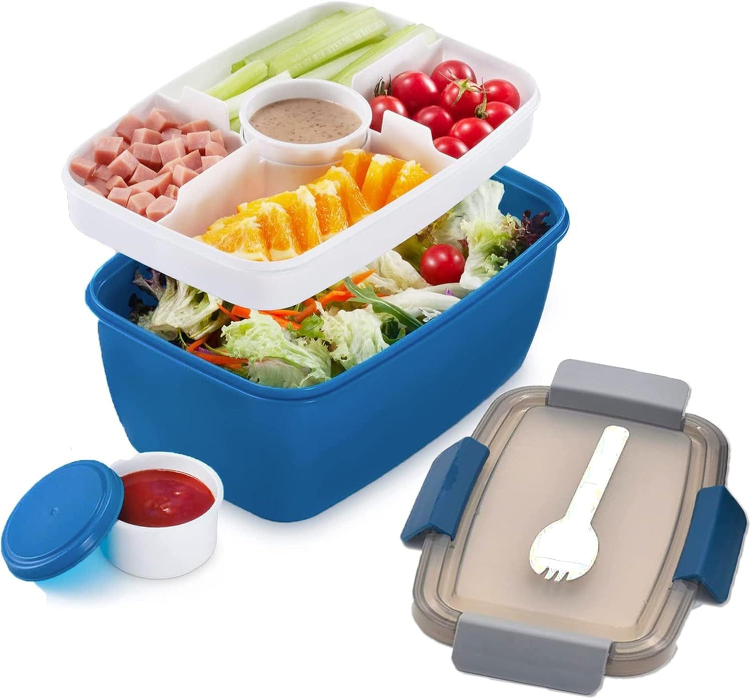 Coonoor Lunchbox 2000ML Lunchbox,Brotdose Erwachsene Kinder Bento Box mit Fächern, (Salatbehälter Salatbox to Go mit Gabel,Brotdose Frühstücksbox), für Schule Picknick Büro