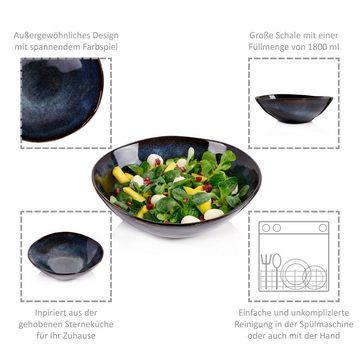 SÄNGER Salatschüssel Tokio Salatschale, Steingut, (1-tlg), Blau Schwarz, Handmade