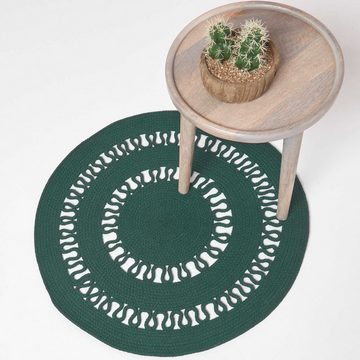 Teppich Geflochtener runder Teppich mit Häkel-Muster, grün, 70 cm, Homescapes, Höhe: 20 mm