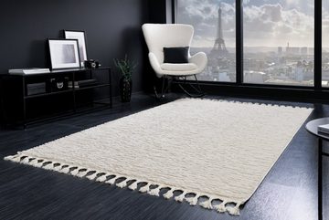 Teppich YOGA 255x150cm wollweiß, riess-ambiente, rechteckig, Höhe: 15 mm, Wohnzimmer · Uni · Fransen · Schlafzimmer · Scandinavian Design