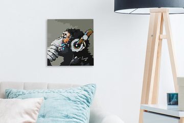 OneMillionCanvasses® Gemälde Gemälde - Ölgemälde - Affe - Kopfhörer, (1 St), Leinwand Bilder für Wohnzimmer Schlafzimmer
