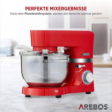 Arebos Küchenmaschine 1500W, Knetmaschine mit 2x Edelstahl-Rührschüsseln, Geräuscharm, 1500 W, 5,50 l Schüssel