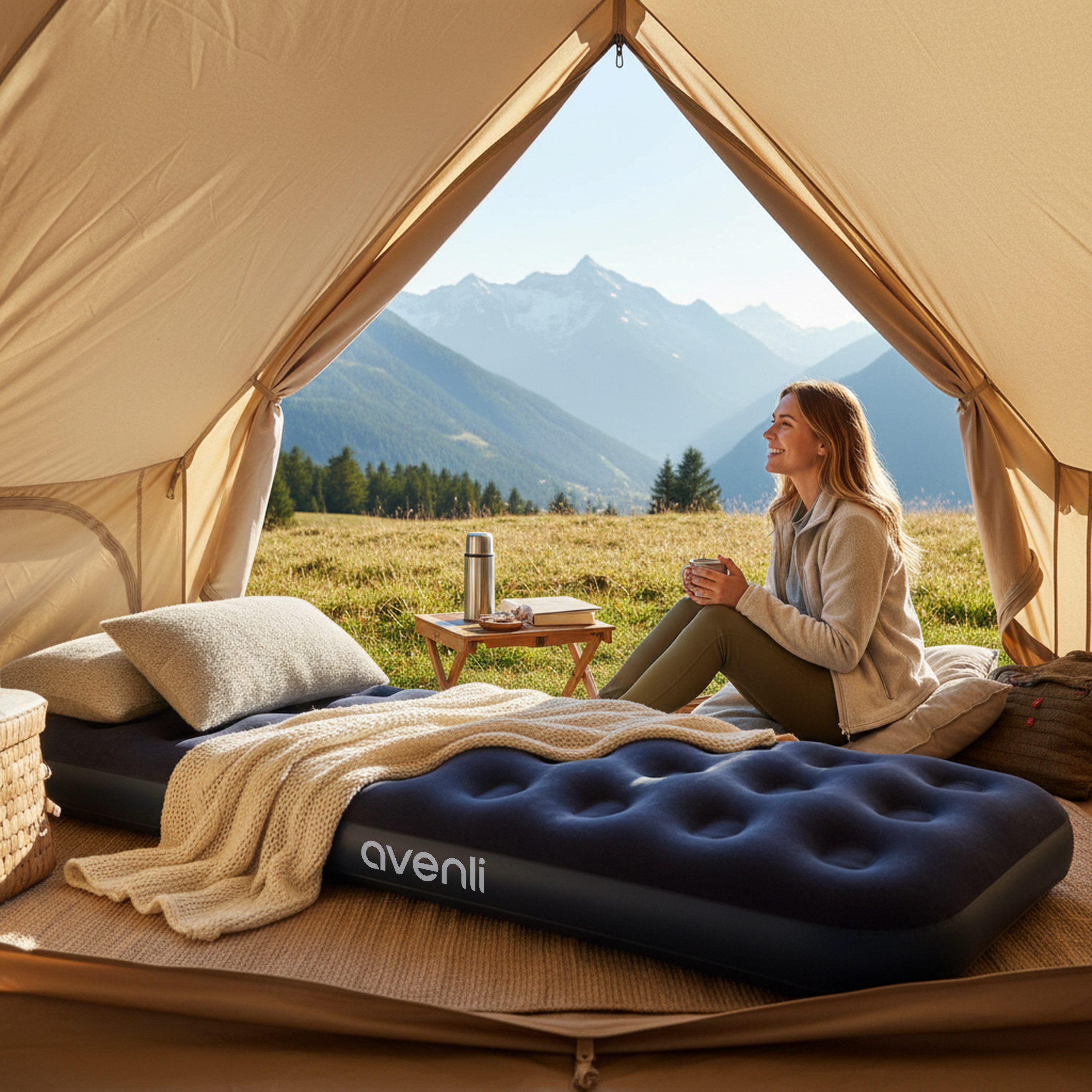 Avenli Luftbett Luftmatratze Camping 191x73x22cm für 1 Person, (Gästebett Matratze aufblasbar Ideal als Reisebett oder Isomatte, 1-tlg., Campingmatratze 191 x 73 x 22 cm), Aufblasbares Bett für Indoor und Outdoor mit beflockter Oberfläche