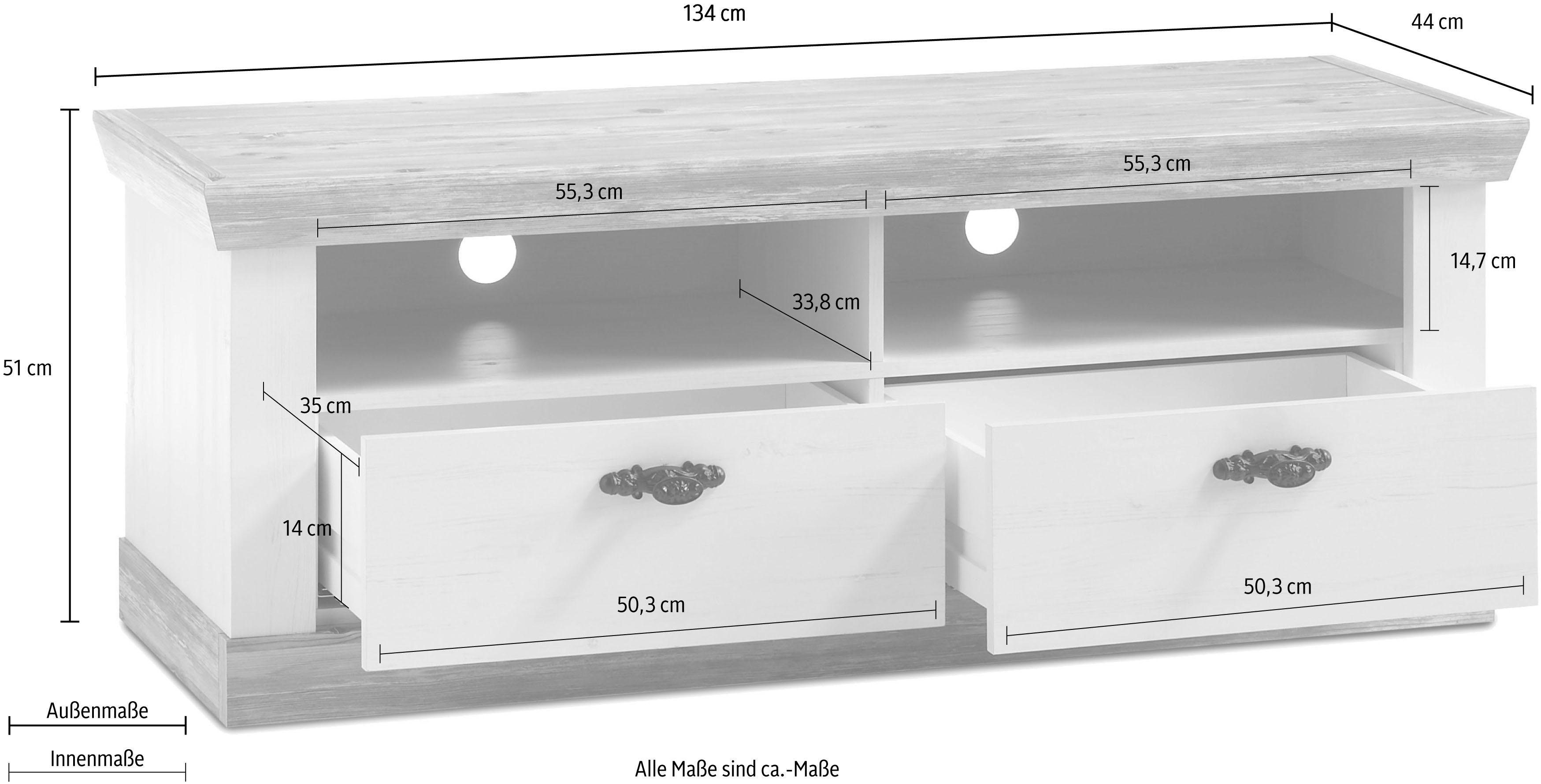Home affaire Lowboard FlorenzTV-Board, TV-Schrank, Fernsehtisch im romantischen Landhaus-Look, Breite 134 cm