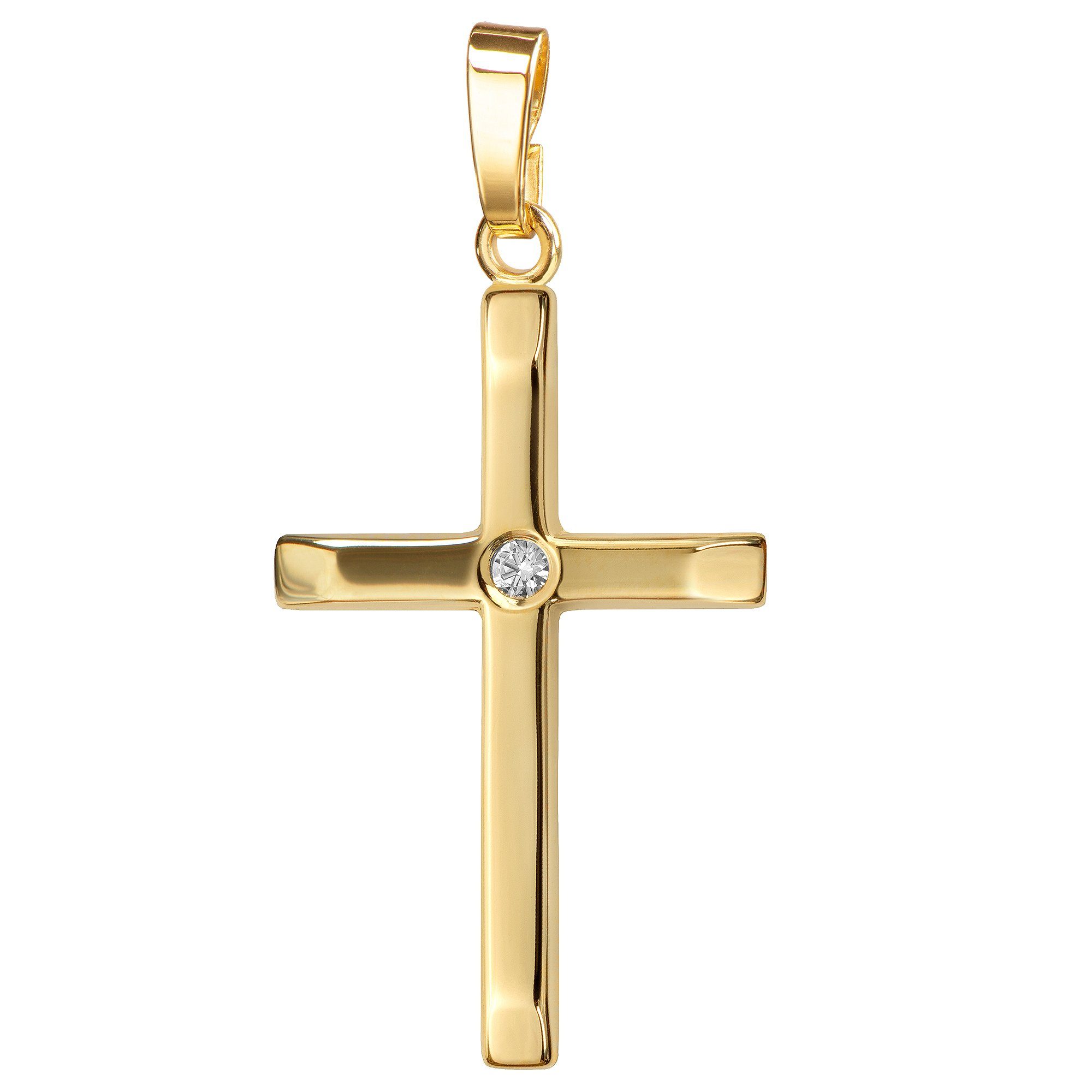 JEVELION Kettenanhänger Kreuz Anhänger 750 Gold mit Brilliant (Goldkreuz,  für Damen und Herren), Goldenes Kreuz - Made in Germany