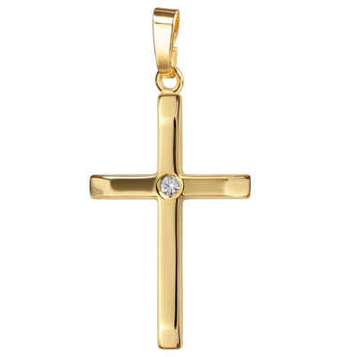 JEVELION Kettenanhänger Kreuz Anhänger 750 Gold mit Brilliant (Goldkreuz, für Damen und Herren), Goldenes Kreuz - Made in Germany