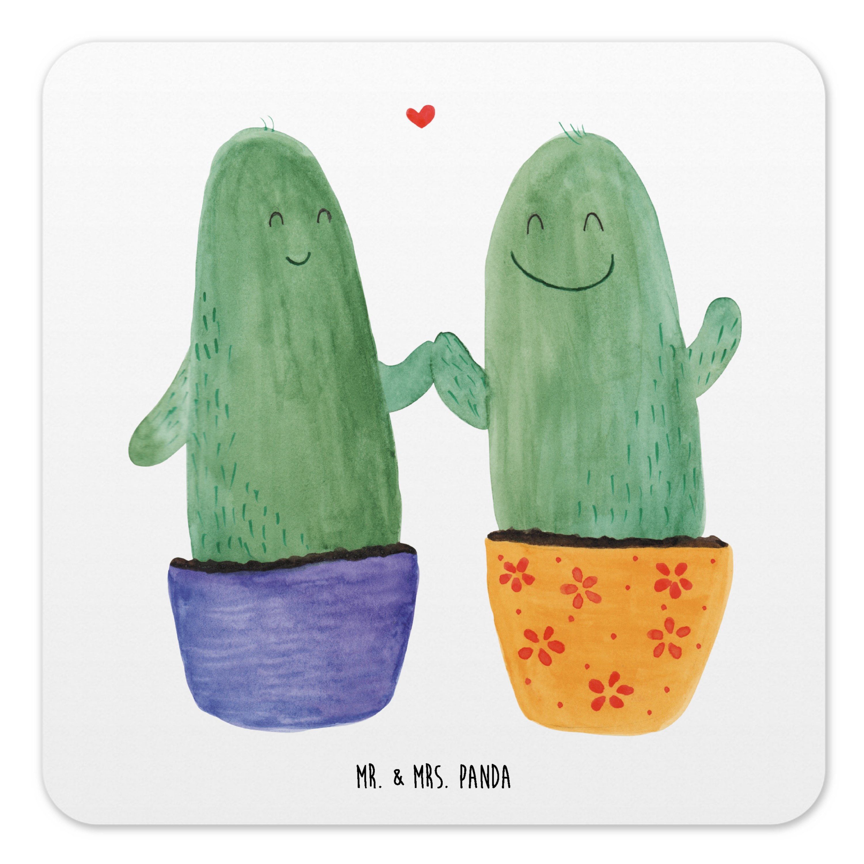 Mr. & Mrs. Panda Getränkeuntersetzer Kaktus Liebe, Tischuntersetzer 10er Set, Weiß, Kakteen, Liebe, Unters, Packung, 1-tlg.