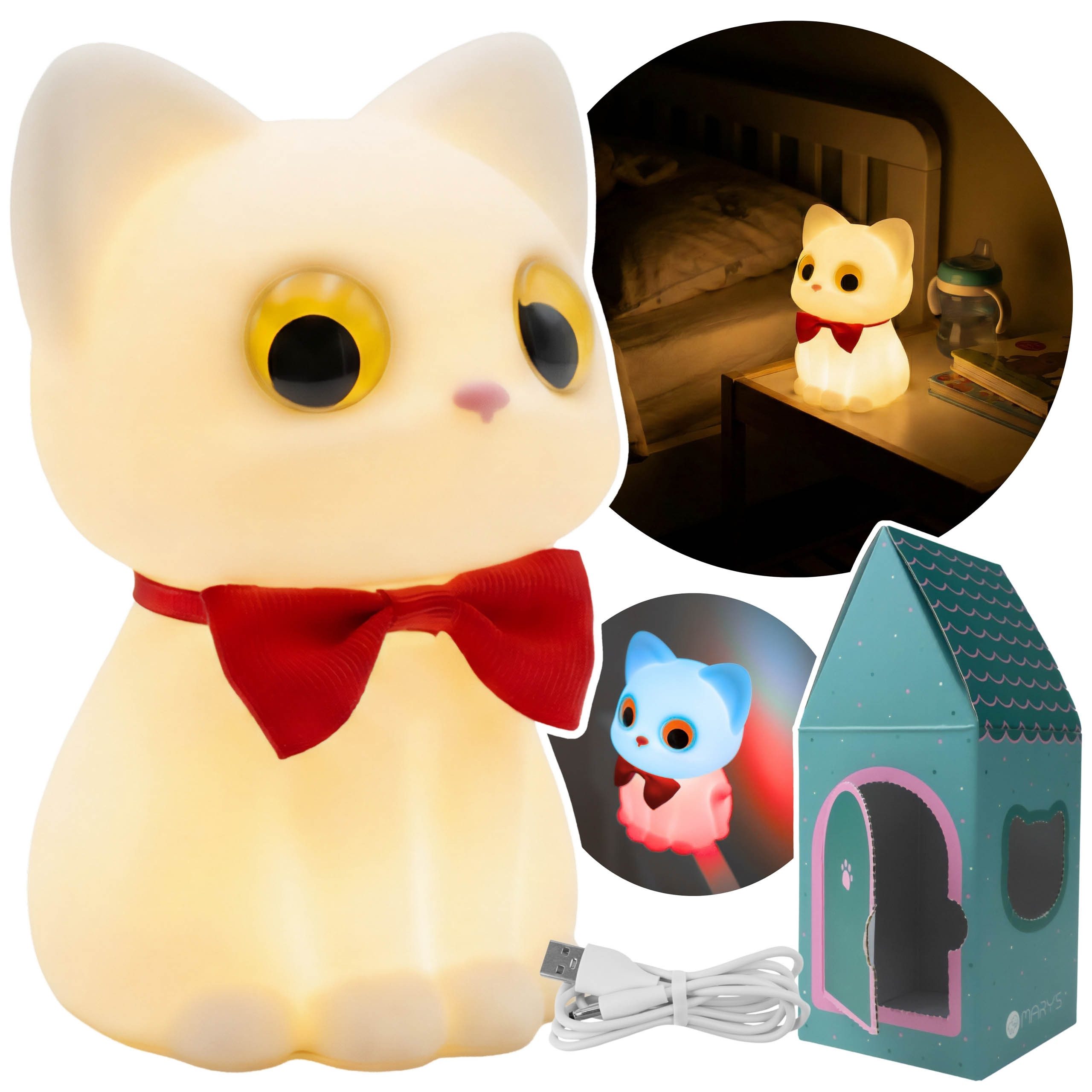 Sarcia.eu LED Nachtlicht Mary's Silikon-LED-Nachtlicht Kätzchen fürs Kinderzimmer, USB RGB
