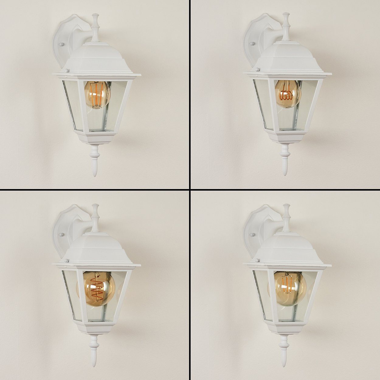 hofstein Außen-Wandleuchte »Quartucciu« klassische E27, Wandlampe aus in mit Außenleuchte Echtglasscheiben, Weiß, Metall/Glas IP44 ohne Leuchtmittel