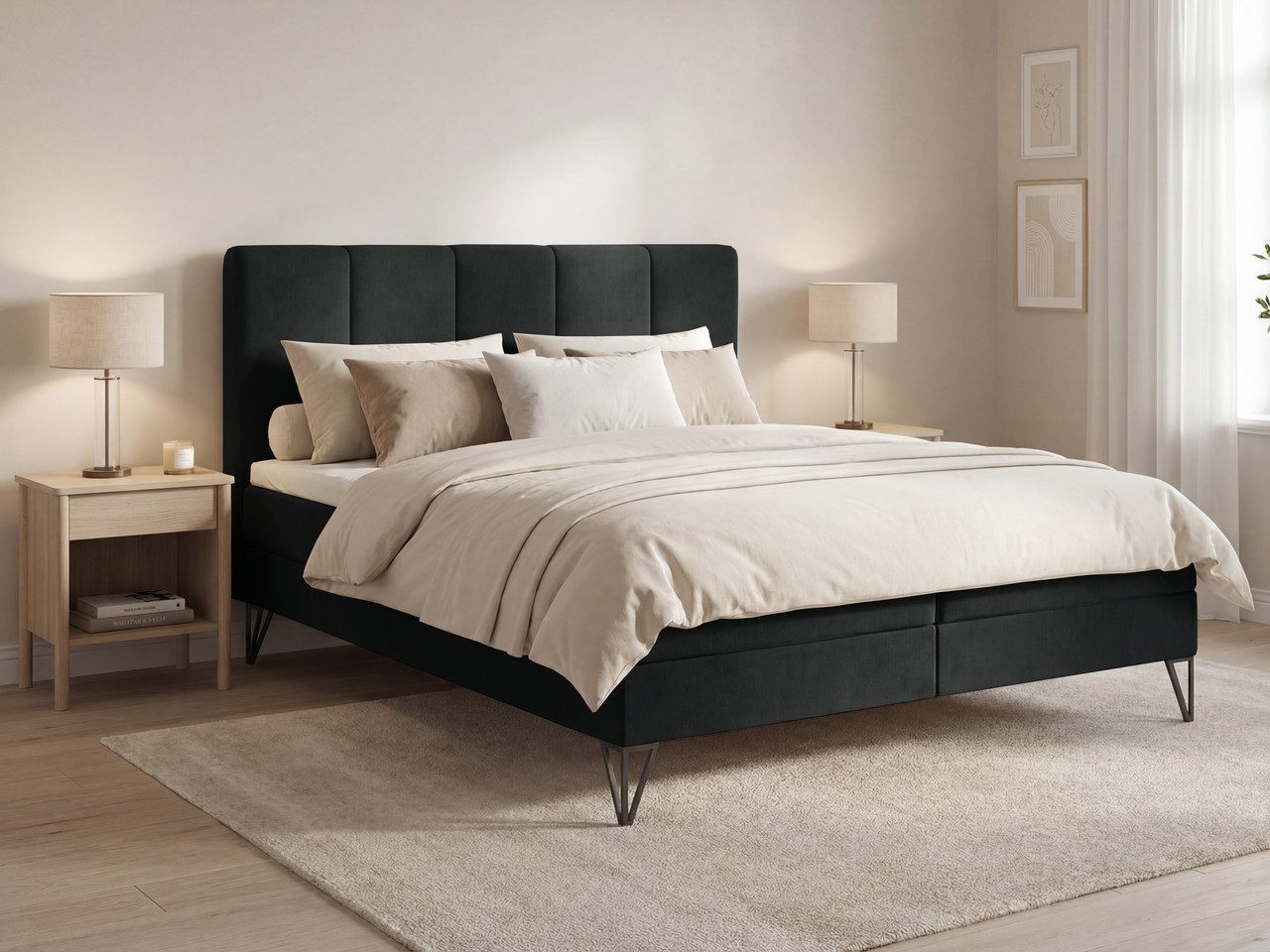 GrainGold Boxspringbett Vendi (Set, Boxspringbett, Bettkästen, Topper), mit zwei Bettkästen und Topper, Bonell-Matratze, Modern Stil
