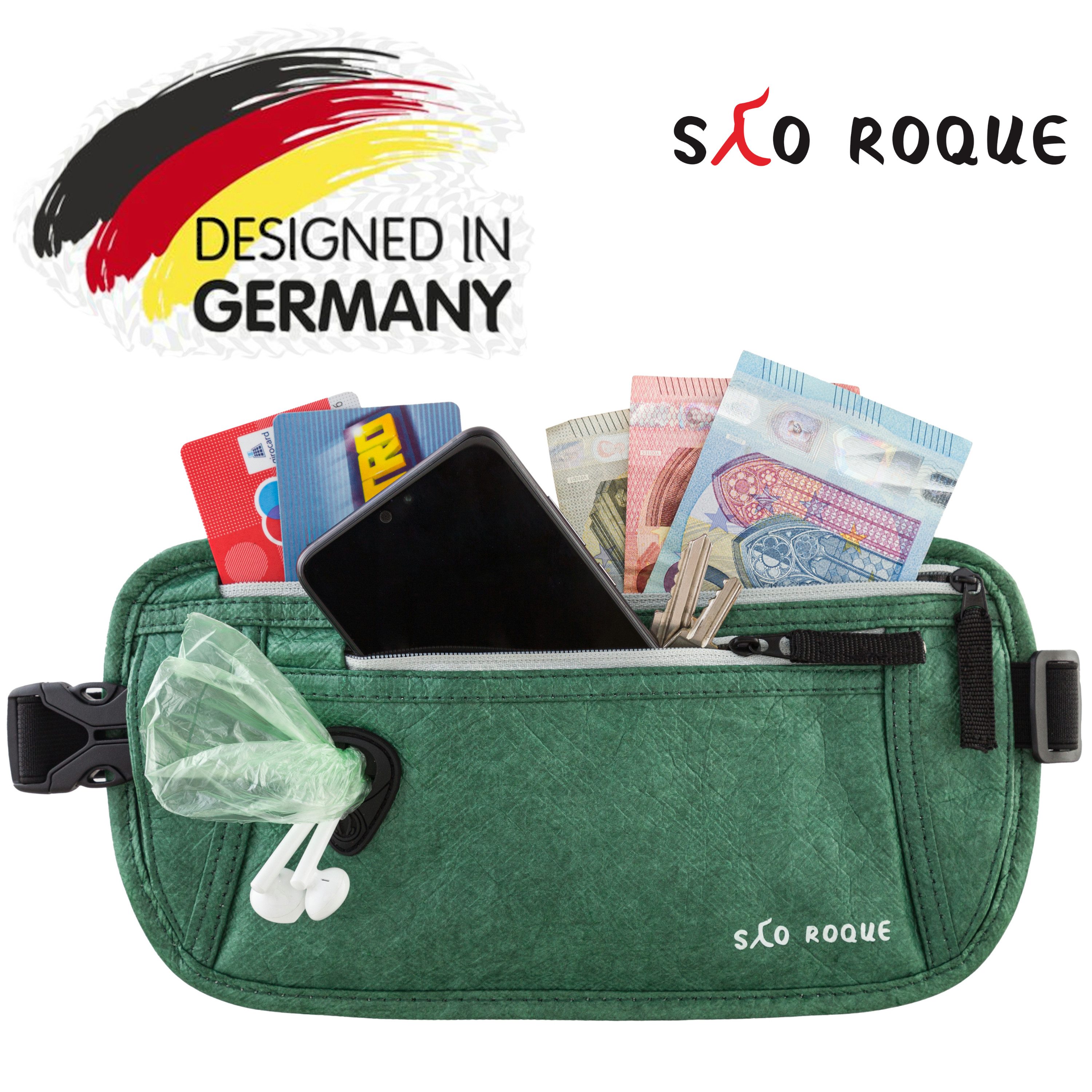 SAO ROQUE Bauchtasche Flache Damen Herren Bauchtasche, Diebstahlsicher RFID Schutz, Vegan, ultraflach, schweiß- und wasserfest, ultraleicht