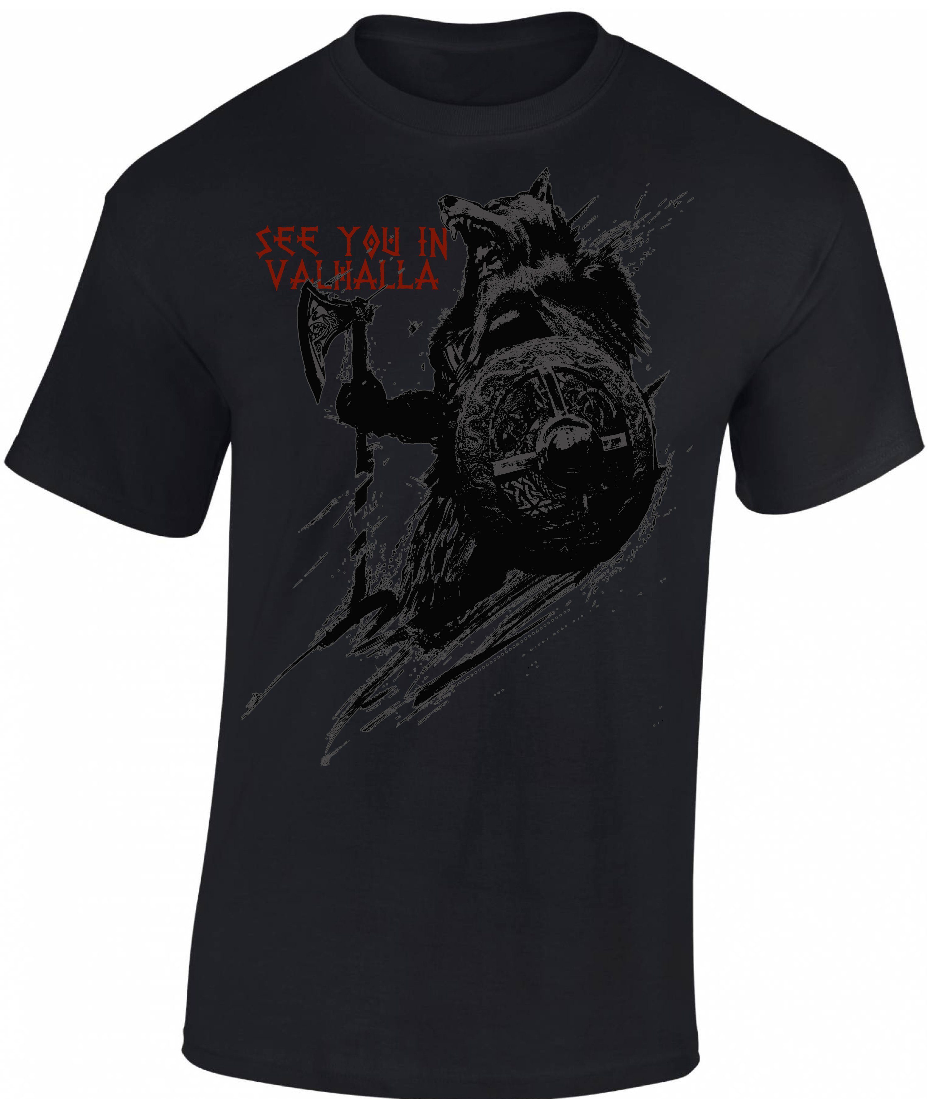 Baddery Print-Shirt Wikinger Tshirt, See you in Valhalla, Viking Shirt Männer, hochwertiger Siebdruck, auch Übergrößen, aus Baumwolle