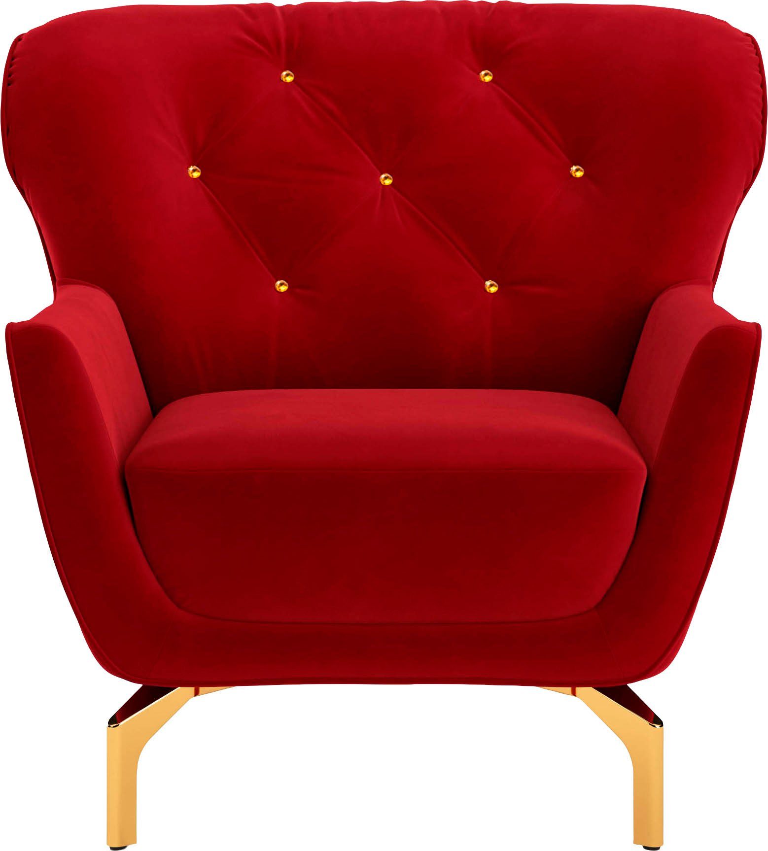sit&more Sessel Orient 3, inkl. 1 Zierkissen mit Strass-Stein, goldfarbene Metallfüße