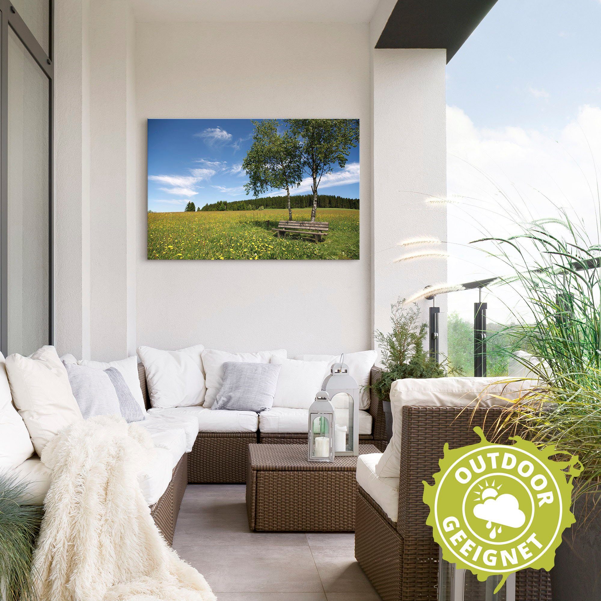 Artland Wandbild »Einsame Bank auf einer Löwenzahnwiese«, Felder (1 Stück), in vielen Größen & Produktarten - Alubild / Outdoorbild für den Außenbereich, Leinwandbild, Poster, Wandaufkleber / Wandtattoo auch für Badezimmer geeignet-HomeTrends
