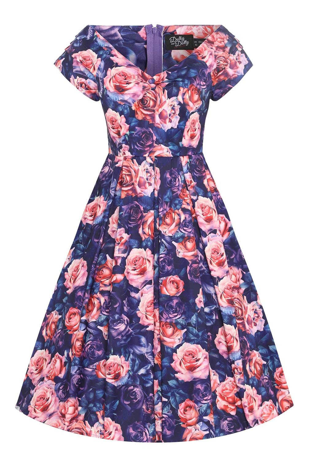 Dolly and Dotty A-Linien-Kleid Lily Purple Rose Garden Off-Shoulder Vintage günstig online kaufen
