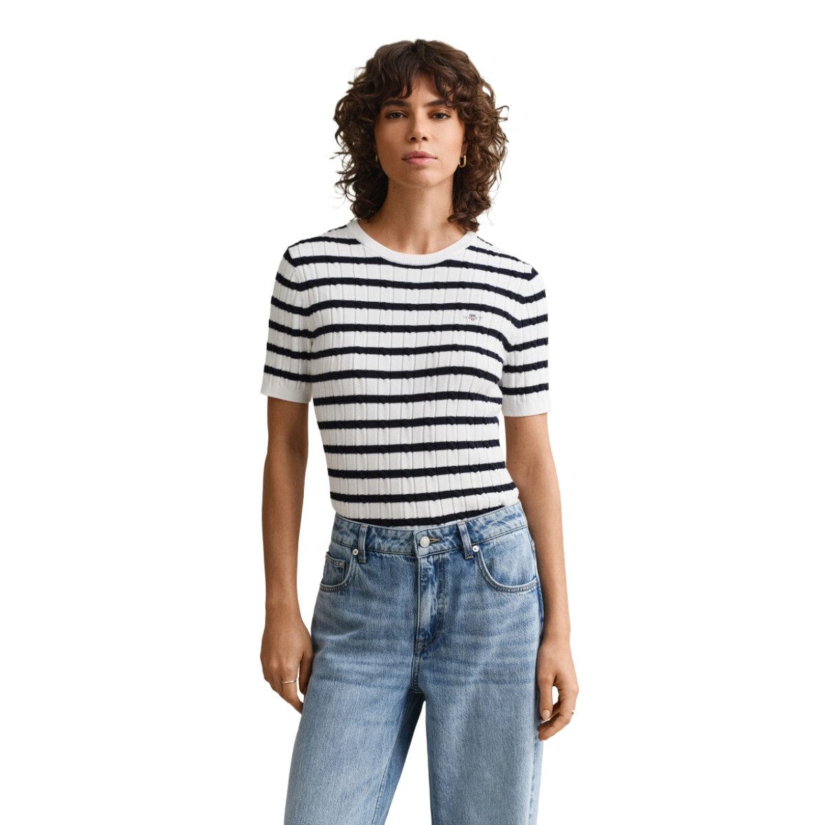 Gant Kurzarmshirt 4800109 Damen Strickshirt im maritimen Look mit Zopfmuster