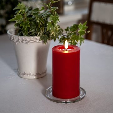 MARELIDA LED-Kerze LINA Echtwachs realistische 3D Flamme Wachsspiegel H: 15cm rot (1-tlg)
