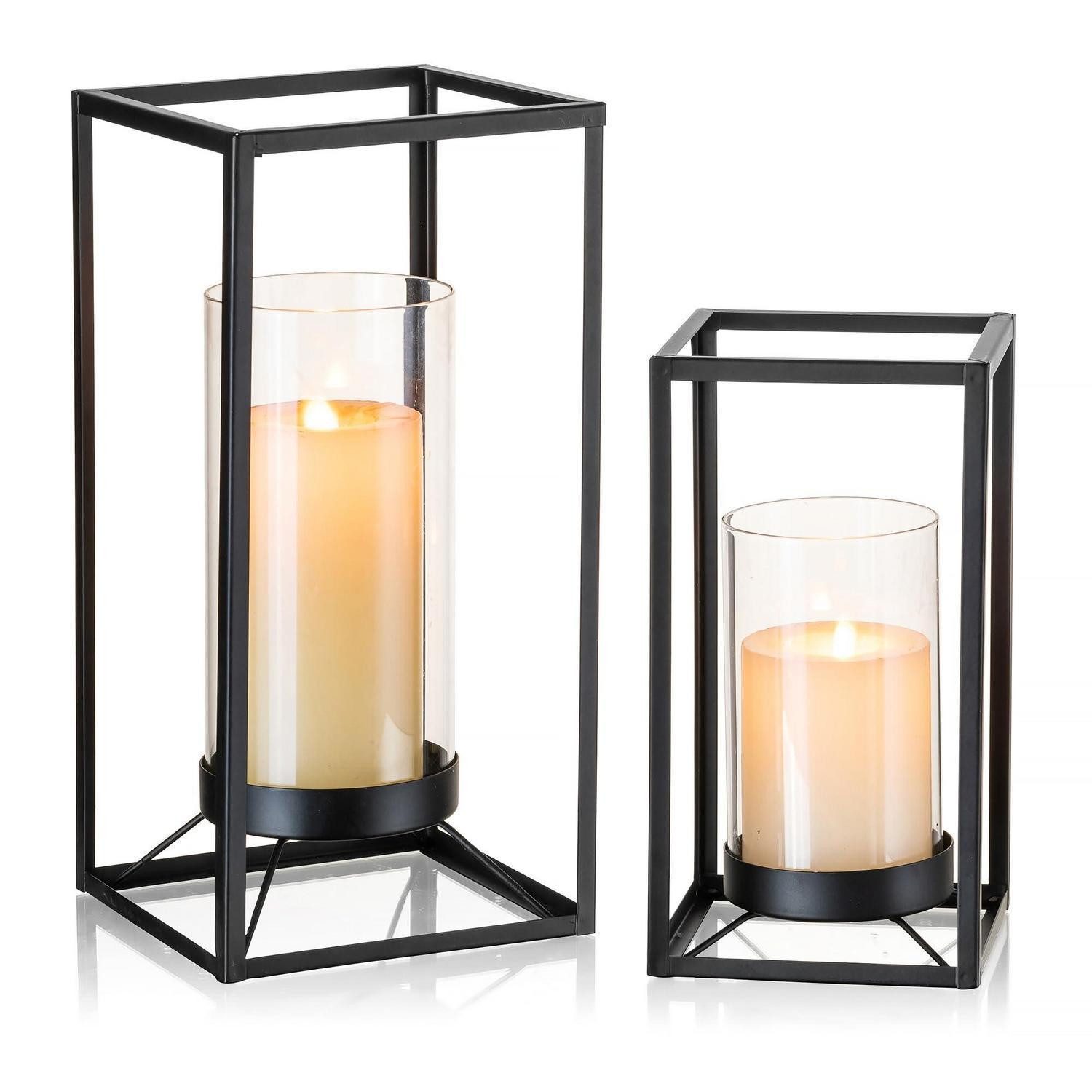 LuxusKollektion Windlicht Windlicht Kerzenständer Schwarz 2er Set Metall Glas (2 St)