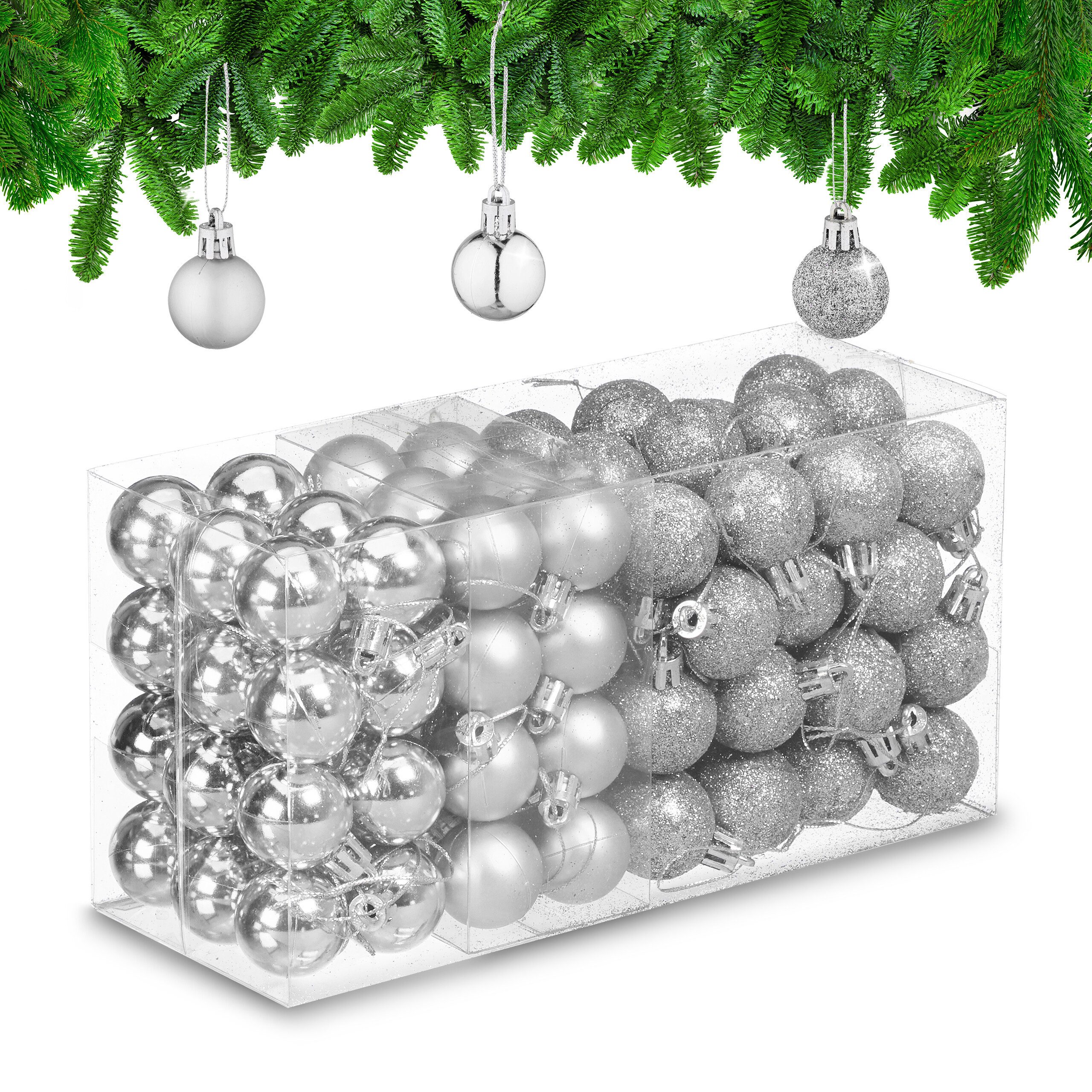 relaxdays Weihnachtsbaumkugel Weihnachtskugeln im 96er Set (96 St), silber