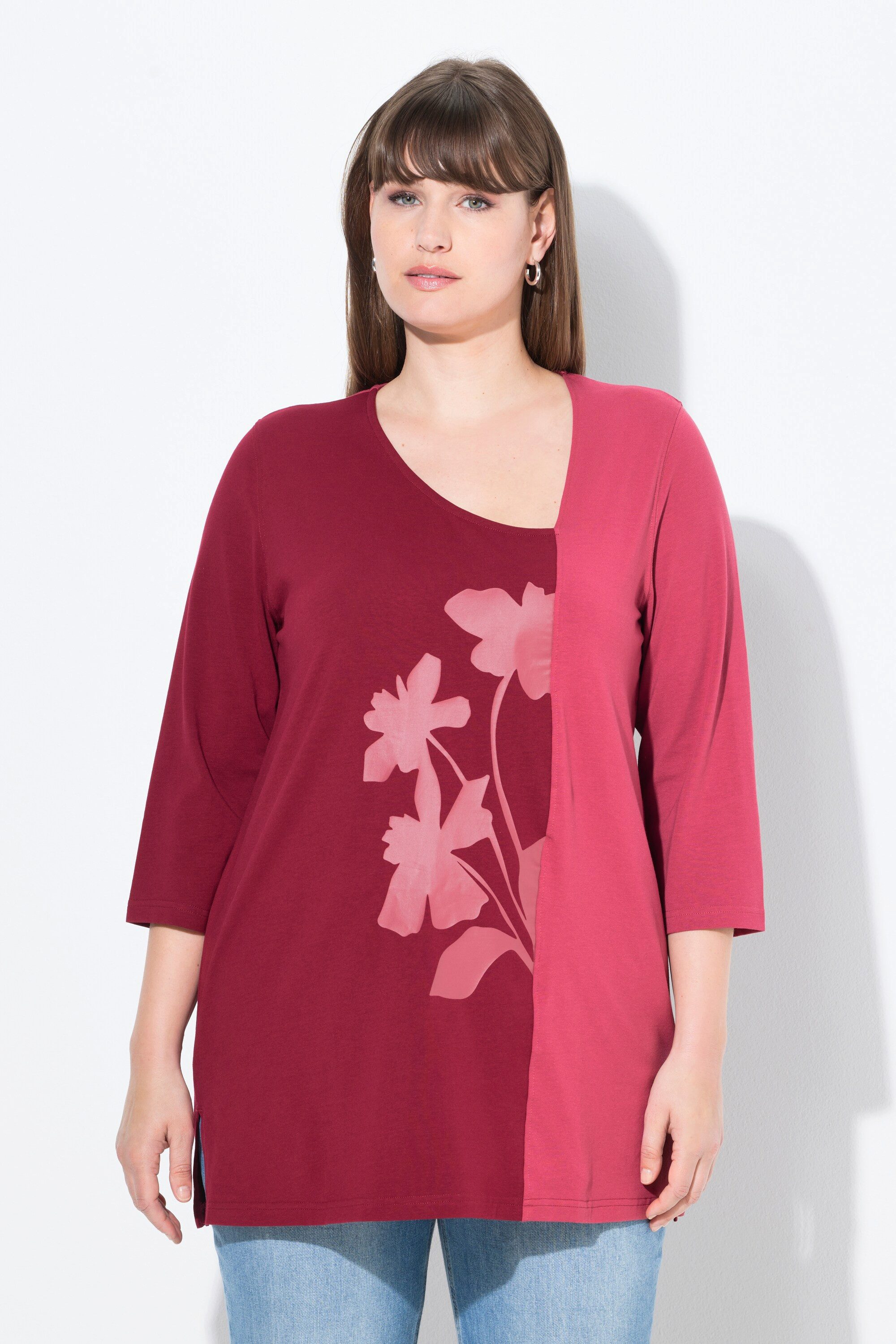 T-Shirt Shirt Blüten V-Ausschnitt 3/4-Arm Biobaumwolle