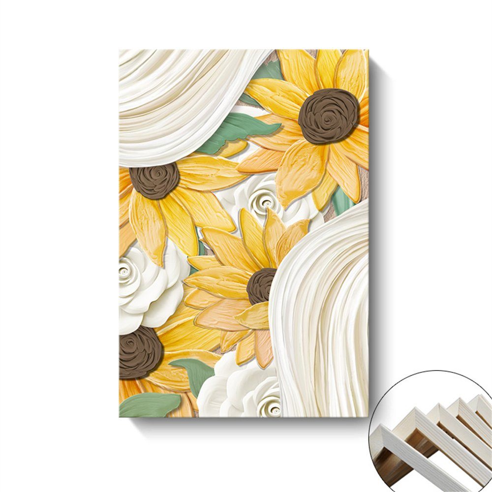 Rouemi Kunstdruck Blume Malerei, Sonnenblume dekorative Leinwandbilder, Wanddekoration, (30×40cm), Aufhängefertig Gelb-B