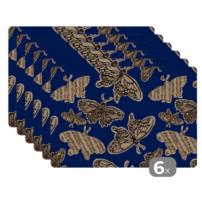 Platzset Muster - Musik - Schmetterlinge MuchoWow (6-St) Platzset Platzdecken Platzmatte Tischmatten Schmutzabweisend