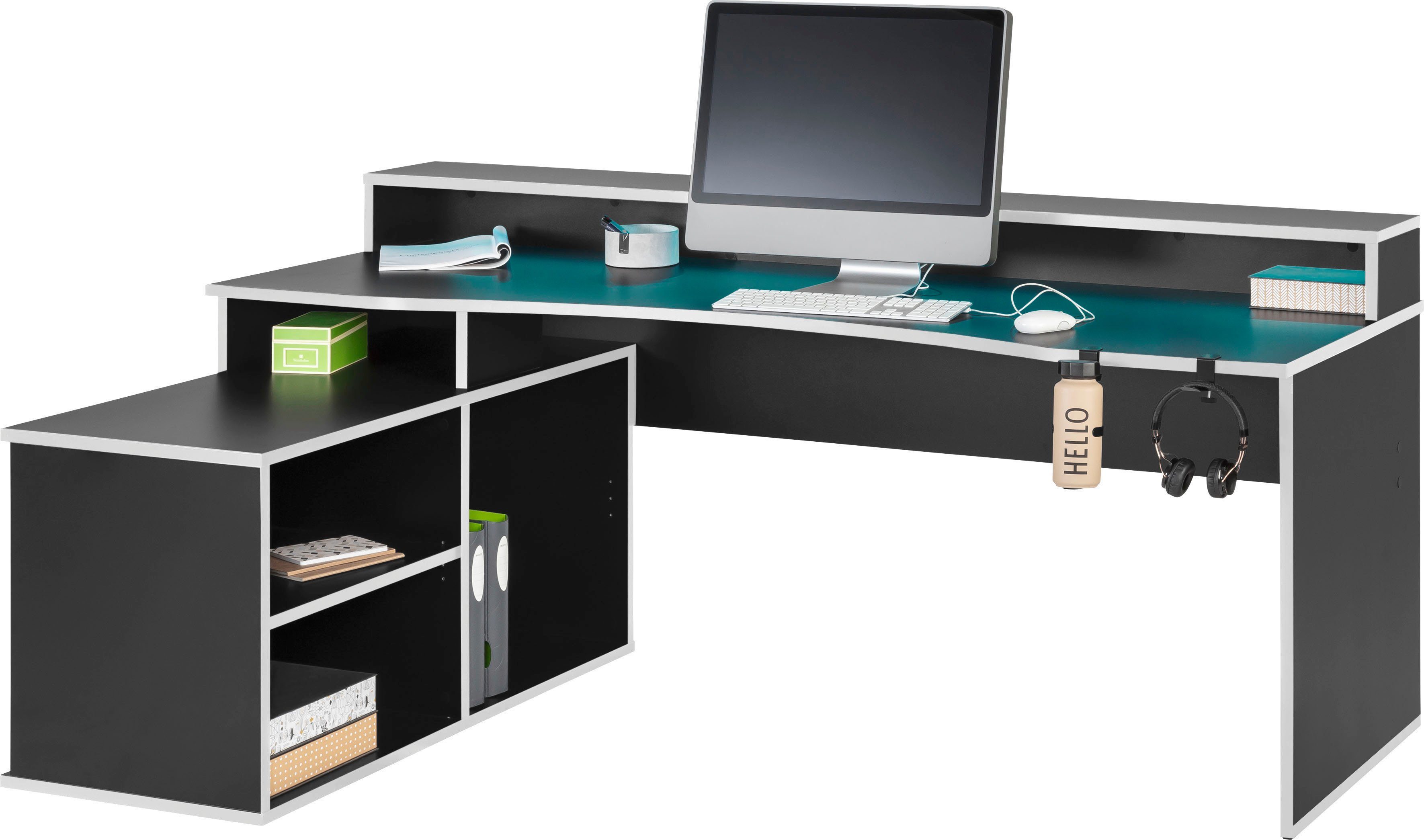 FORTE Gamingtisch Tezaur, mit RGB-Beleuchtung, Breite 200 cm, Eckschreibtisch
