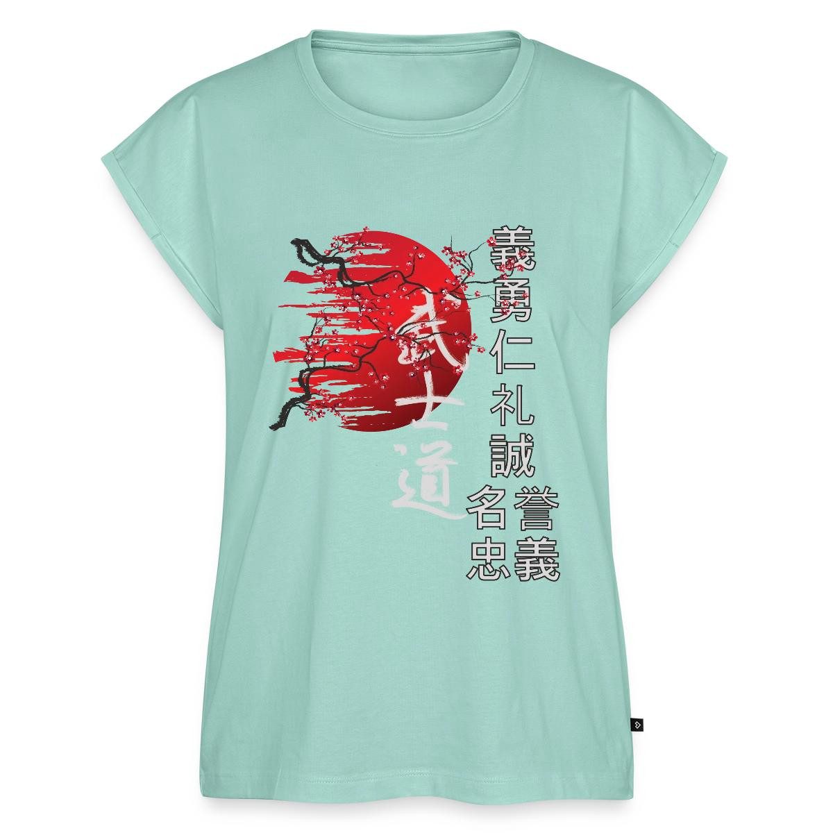 T-Shirt Japanische Kirschblüten Mit Kanji Frauen Casual T-Shirt