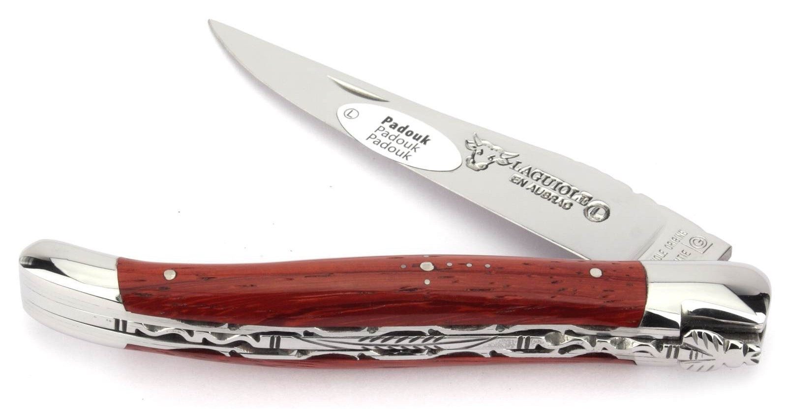 Laguiole en Aubrac Taschenmesser L0712PKIFI, Griff 12cm Padouk - Feder verziert - Doppelplatine - Stahl glänzend