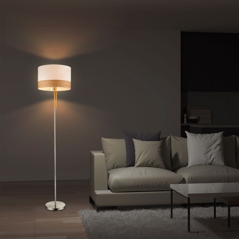 Wohnzimmerlampe Stehlampe Nickel inklusive, Globo Stehleuchte Metall matt Stehlampe, Holz Leuchtmittel nicht