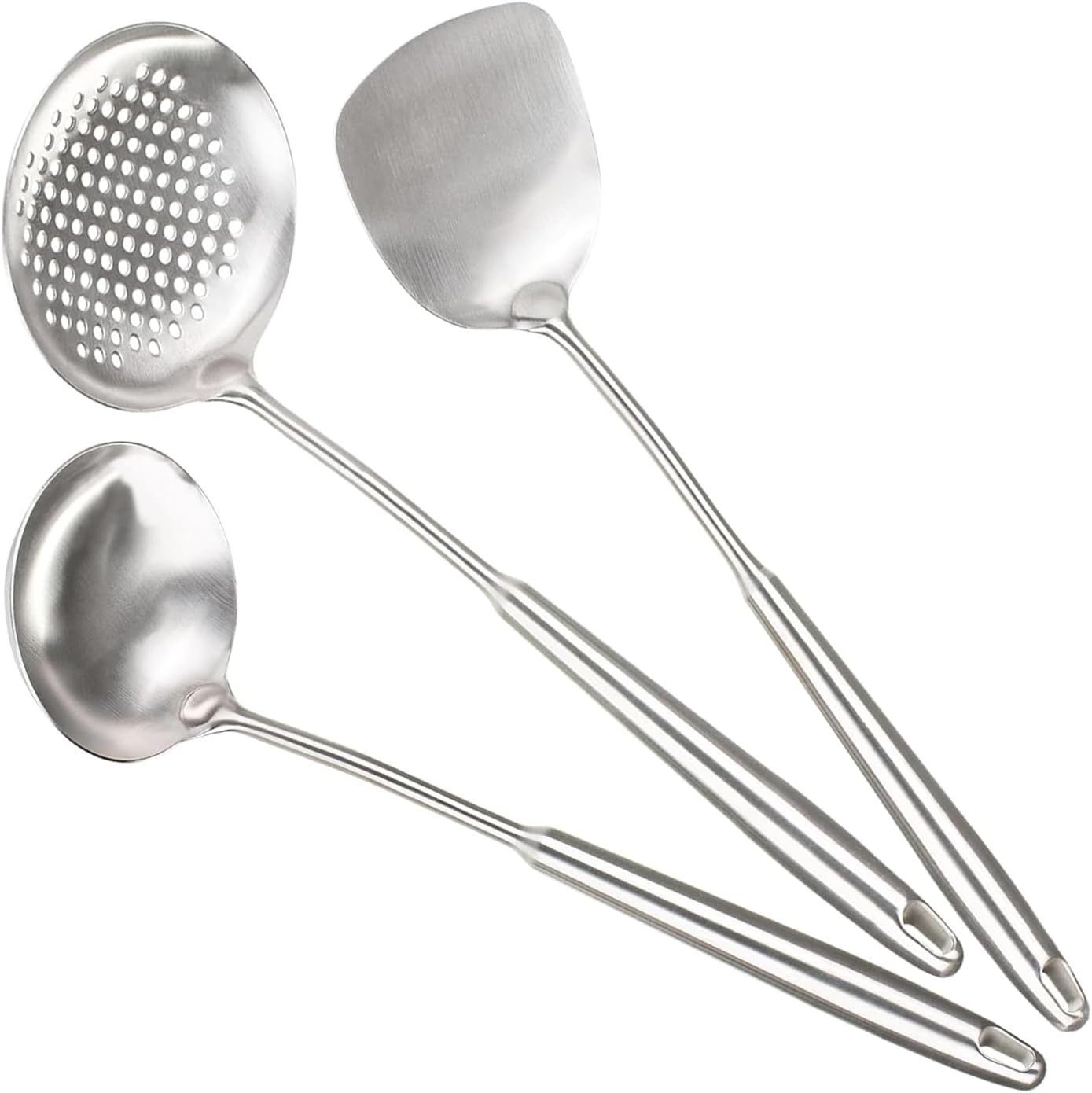 FELIXLEO Kochbesteck-Set Wok Spatel Set 3tlg Edelstahl Kochlöffel Pfannenwender Kelle (1-tlg)