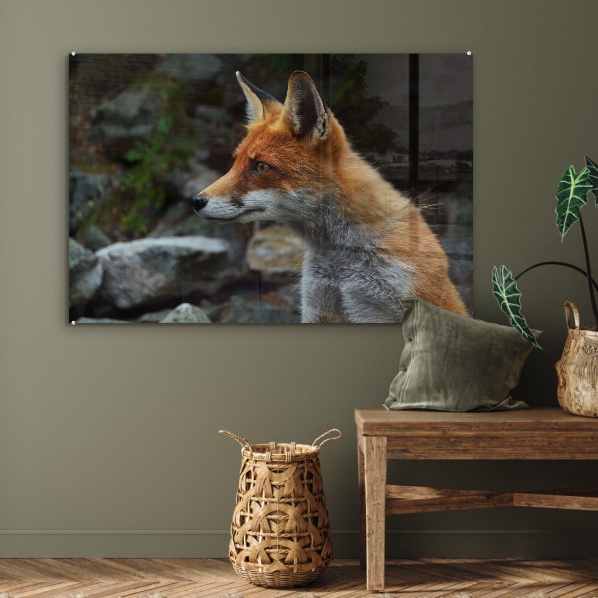 Wohnzimmer (1 & St), Orange Schlafzimmer Fuchs Steine, MuchoWow Acrylglasbilder - - Acrylglasbild