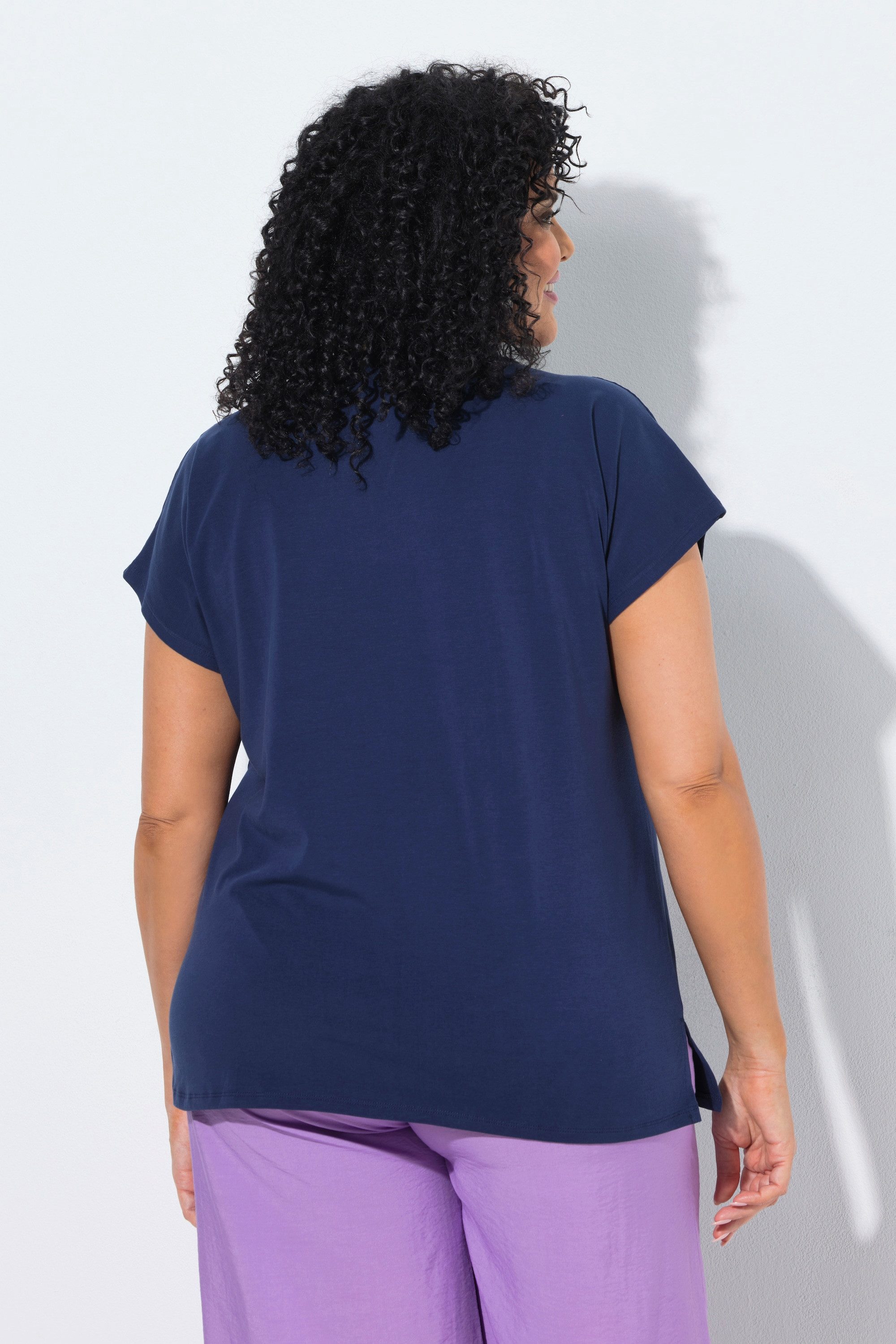 Ulla Popken T-Shirt T-Shirt Ziersteine Oversized Tunika-Ausschnitt