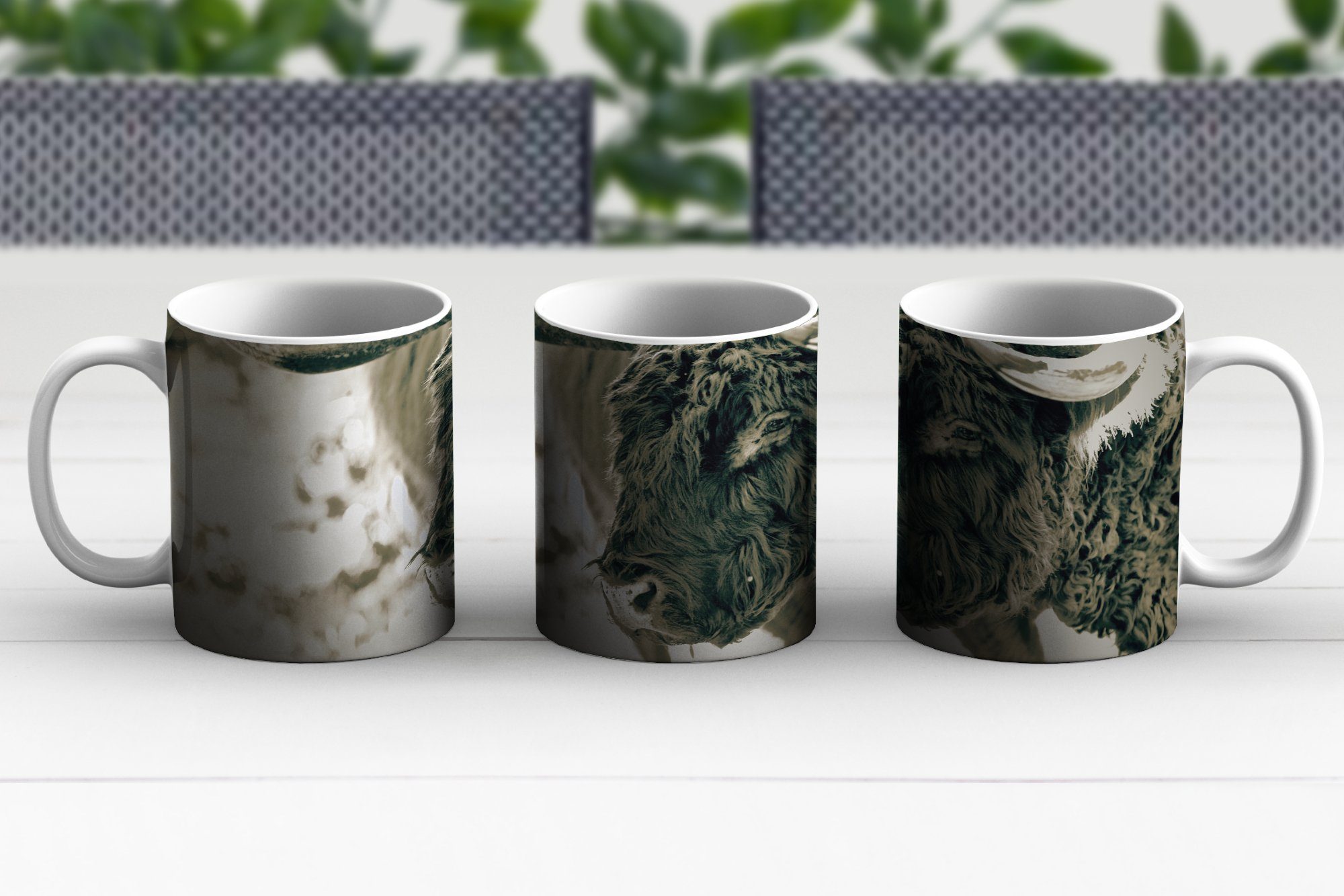 Keramik, Highlander - Teetasse, MuchoWow Schnee Teetasse, - Schottischer Becher, Geschenk Hörner, Kaffeetassen, Tasse