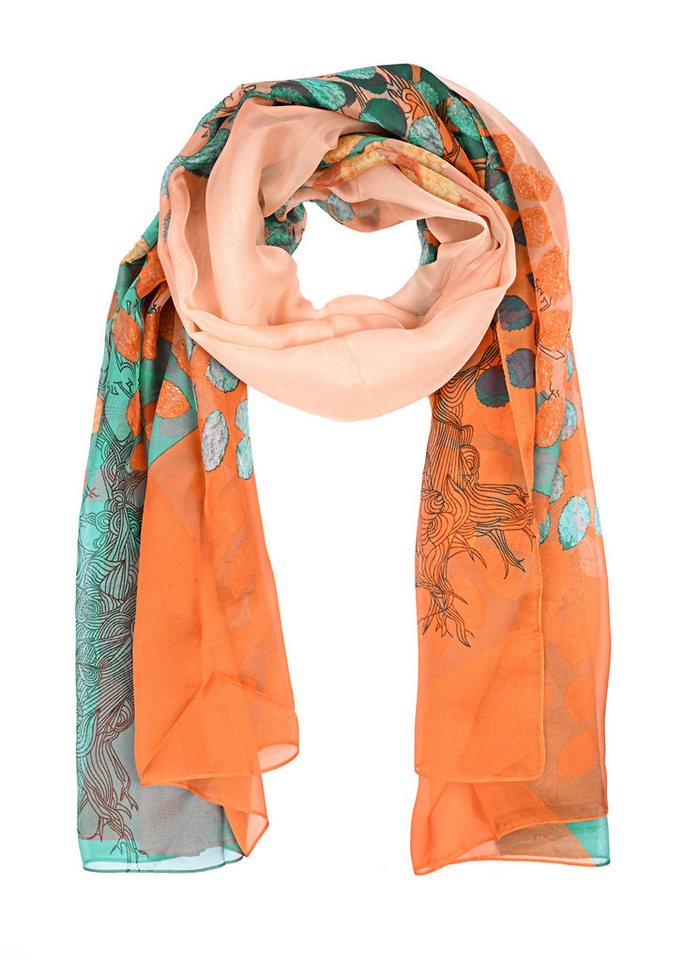 Goodman Design Modeschal Stilvolle Chiffon-Schal im Baum- und Blättermuster, Weicher Griff und edler Look – aus 70 % Viskose und 30 % Seide