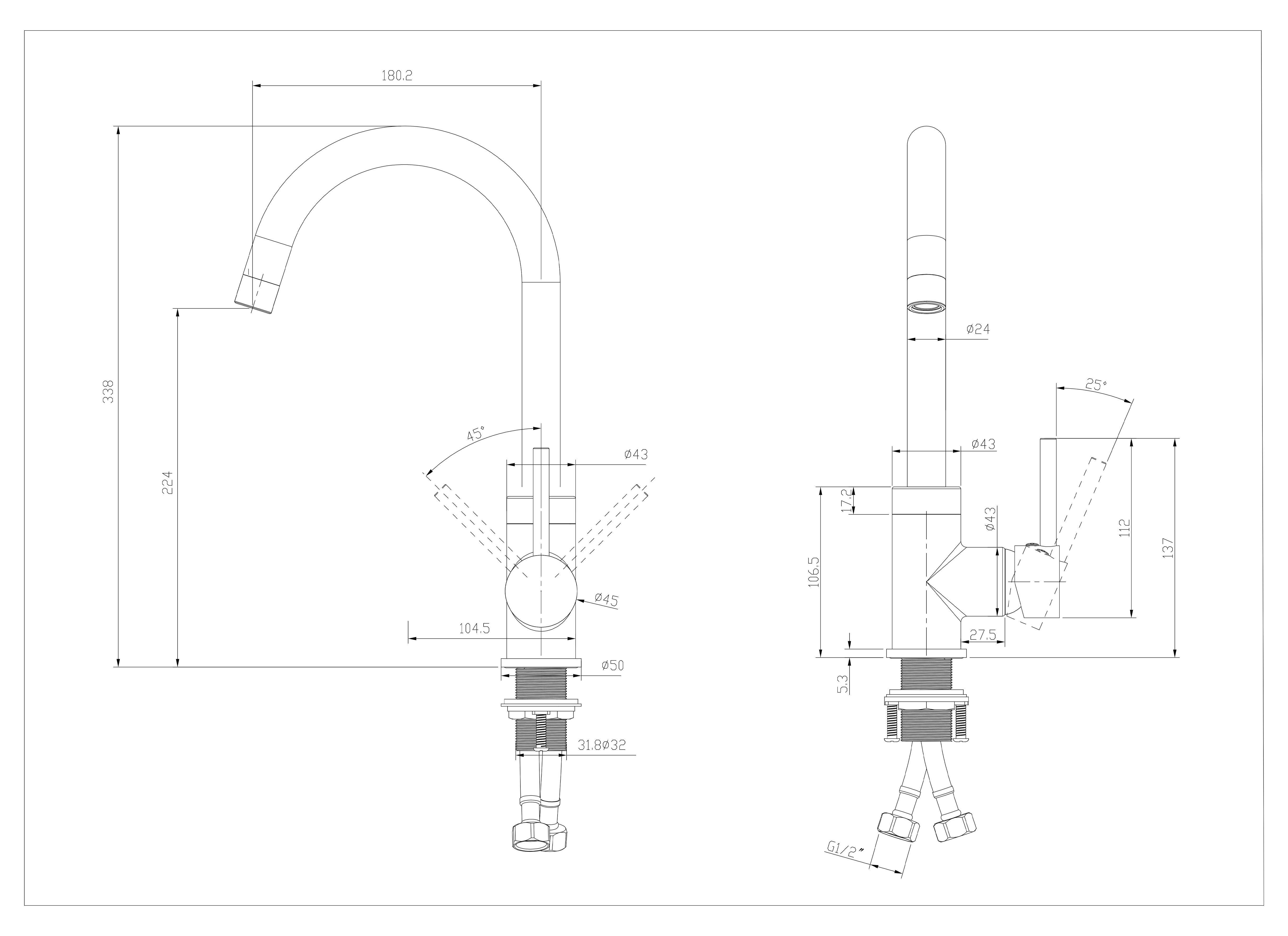 GURARI Küchenarmatur 5523-601 (1-St) Schwenkbereich Hochdruck, Messingarmatur, Modern 360°