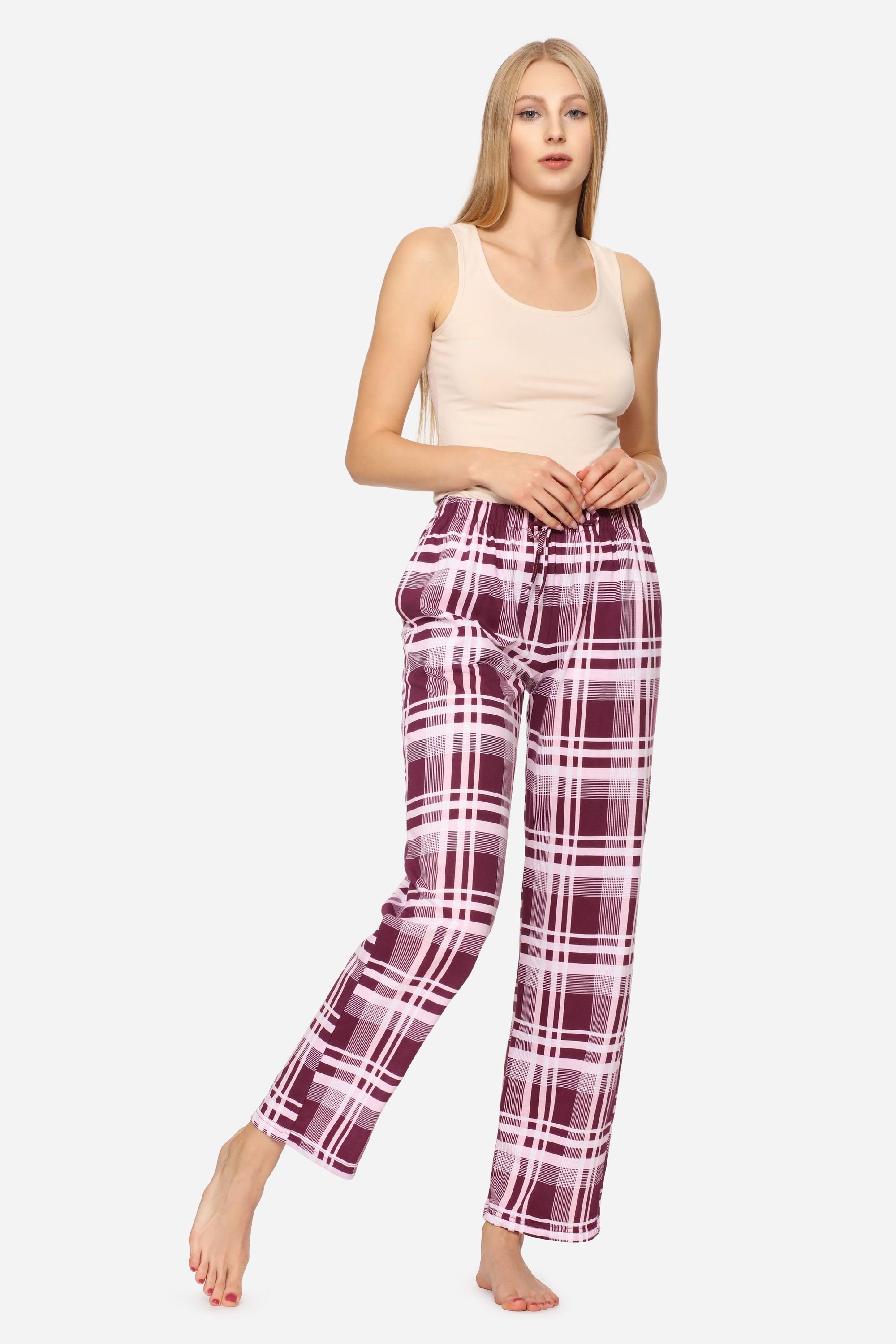 Merry Style Pyjamashorts Damen Weinrot/Kariert MPP-001 Bund (1-tlg) elastischer Schlafanzugshose