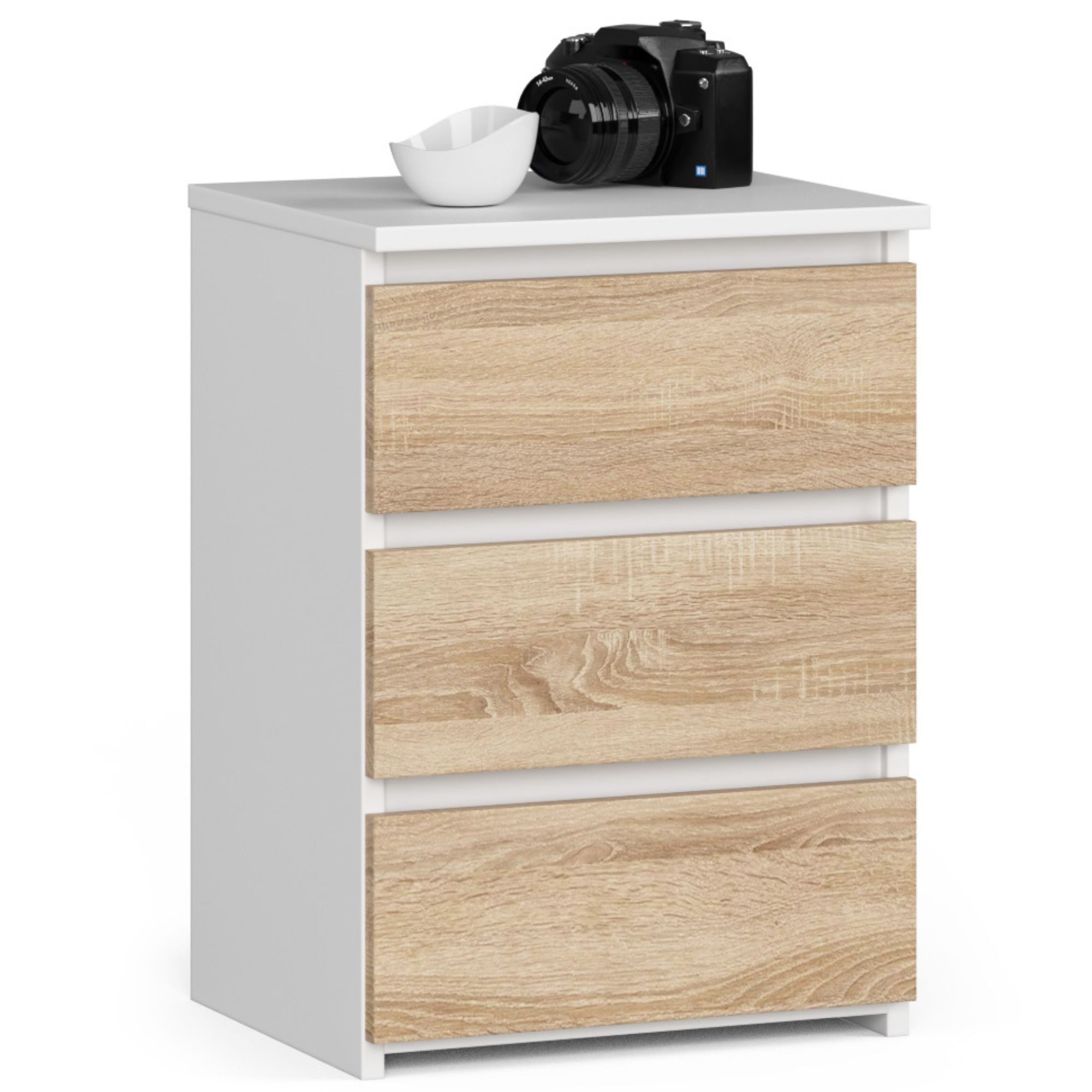 Home Collective Kommode 40 cm breit Holz Highboard Sideboard für Flur Schlafzimmer Wohnzimmer (Mehrzweckschrank Schrank schmal Kommode Schlafzimmer mit Schubladen), Kinderzimmer Organizer, 57 cm hoch mit 3 Schubladen weiß-sonoma Eiche