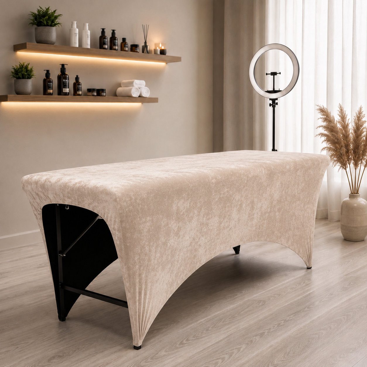 STM Company Massageliege Verlängerter Liegenbezug aus Velours für Kosmetikliege & Massageliege (Elastischer Spannbezug mit Fußaussparung), 180x60 cm/ 190x70 cm